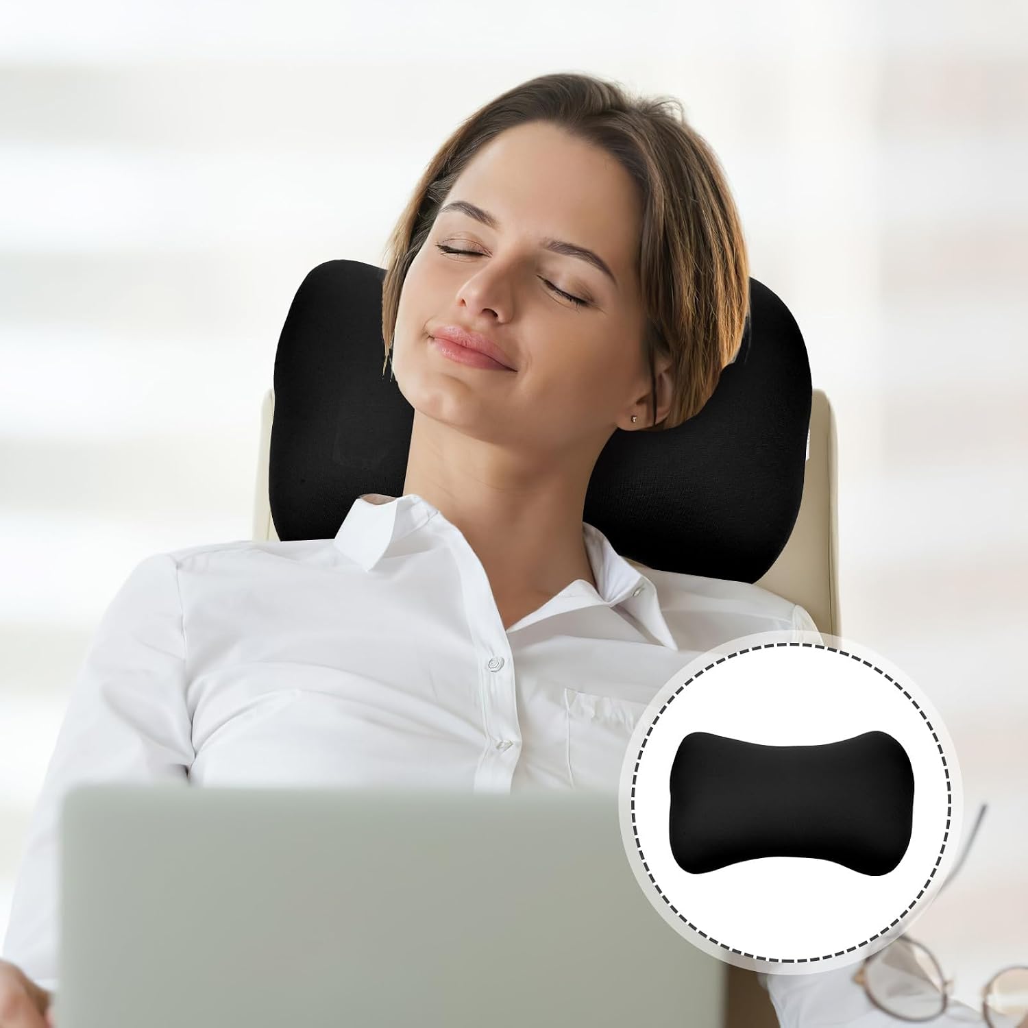 Portable Camping Pillow Bone Design Wear-Resistant Mini Foam Particle Neck Pillow for Travel Office Use Black
