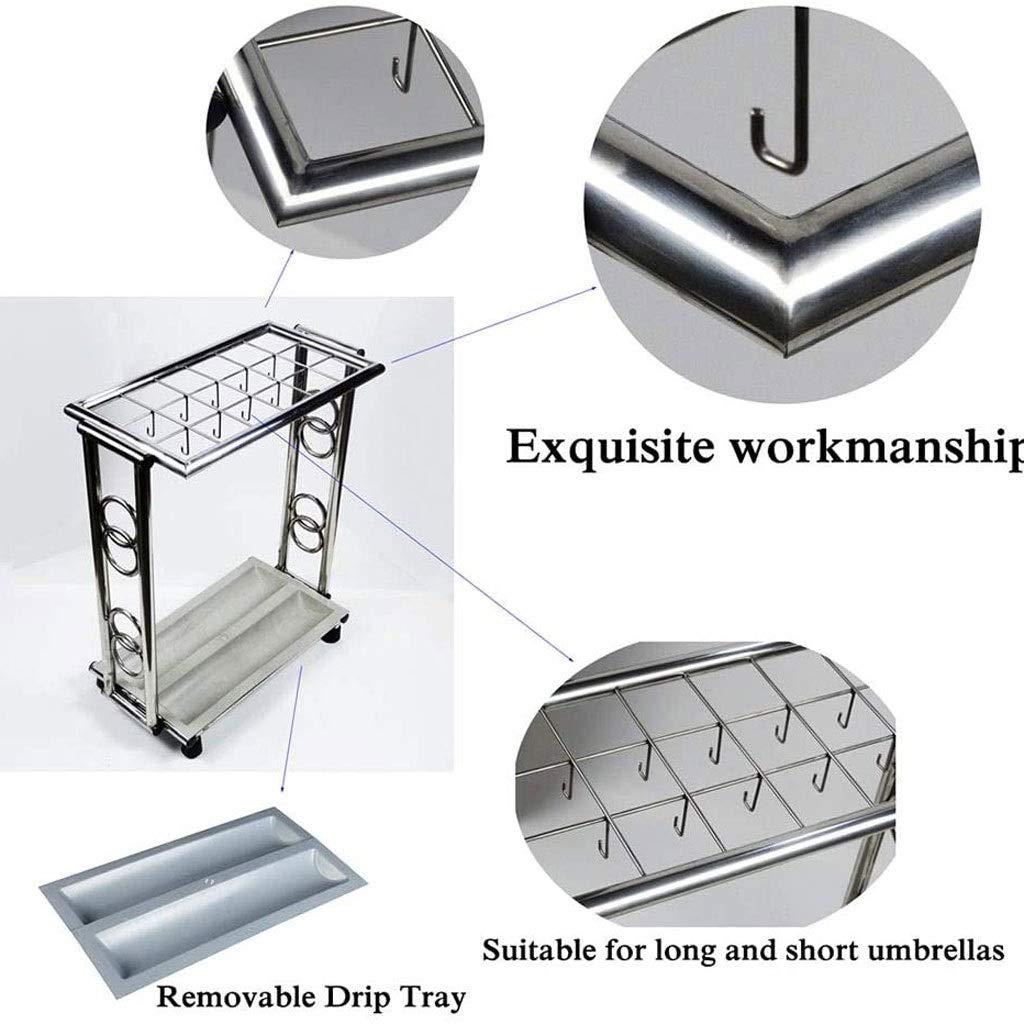 Home - Soporte para paraguas con bandeja de agua extraíble, estante decorativo de metal independiente para entrada, colección de lluvia, solución de almacenamiento elegante y funcional