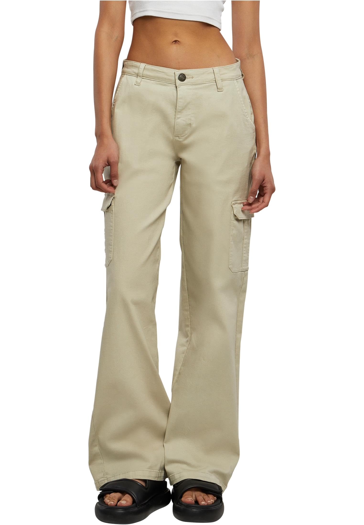 Urban Classics Damen Hose Ladies High Waist Straight Denim Cargo Pants Offwhite raw 27