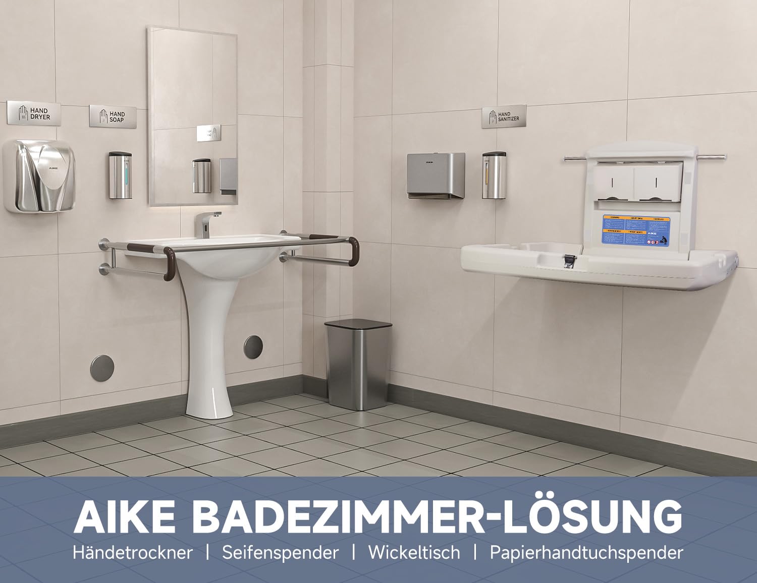AIKE Kommerzielle Babywickelstation, Horizontal Wandmontiert Klappbar, CPC-konform, (Grauweiß)