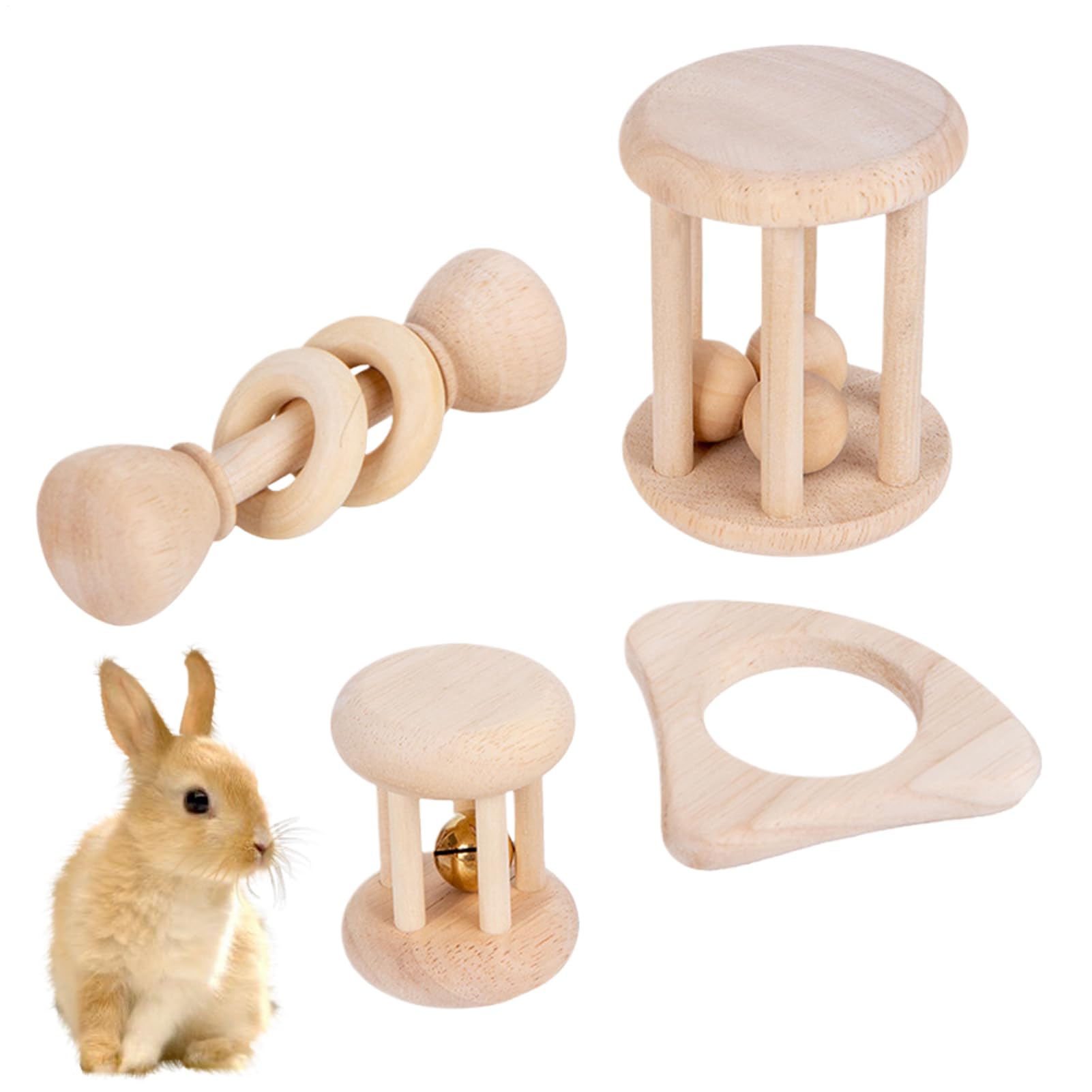 Juguete de conejo de madera natural, masticador de dientes de conejo, varias piezas con materiales seguros, alivio del aburrimiento con juego de enriquecimiento, suministros para mascotas, juguetes de