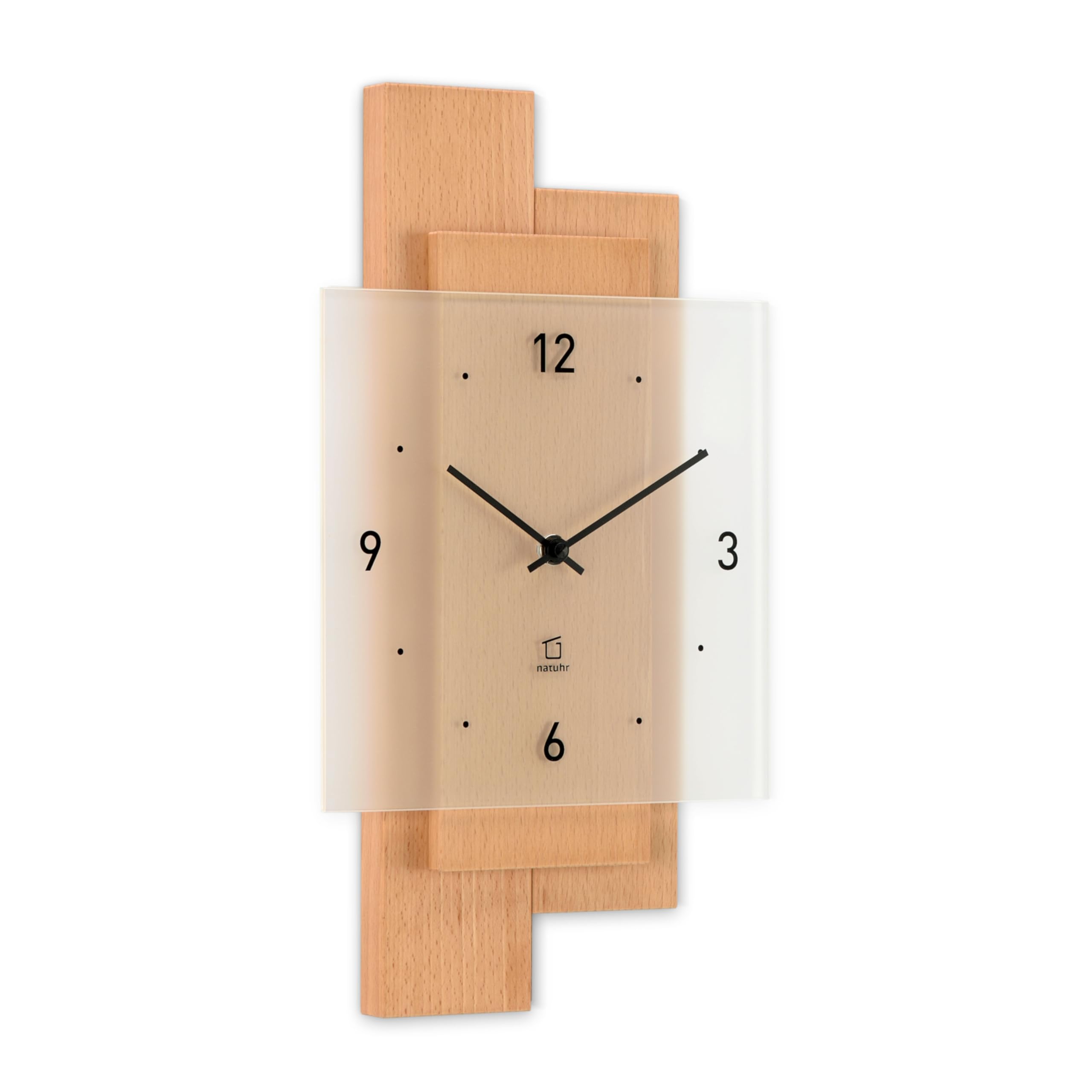 Orologio da parete in legno di faggio massiccio, vetro minerale U.T.S. Movimento (faggio oliato, meccanismo radio)