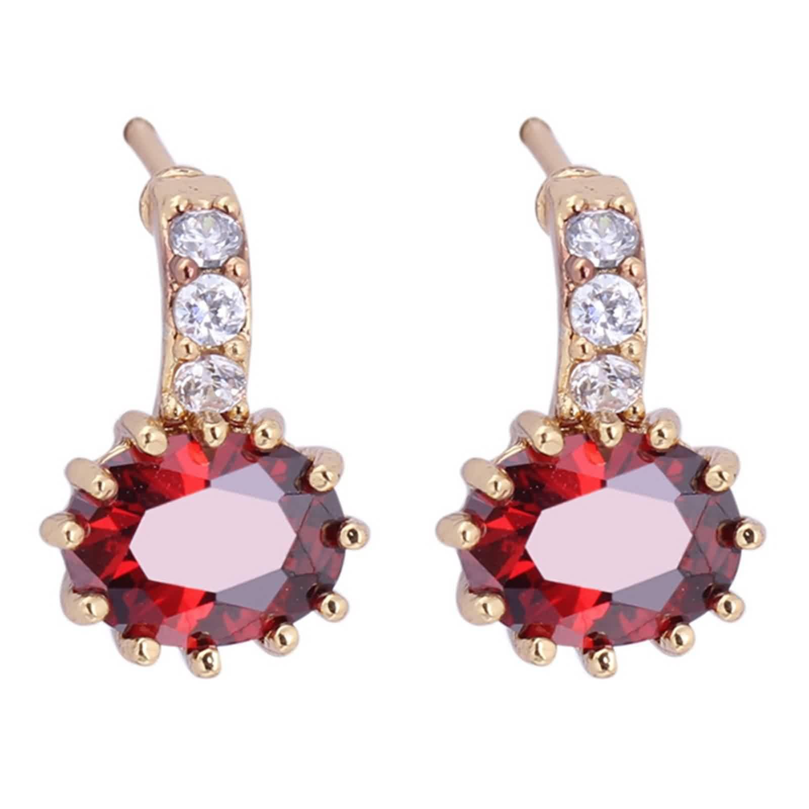 Pendientes para Mujer Oro Amarillo 18 Kilates Amatista Púrpura Ovalada Elegante Pendientes Hipoalergenicos