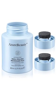 Azurebeauty Nail Polish Remover Pot, Acetone-Free Nail Polish Remover | No-Mess Dip & Twist Remover Jar for Manicure & Pedicure, Gentle Non-Drying Formula, 2 Sponge Lids, Travel Size 2.71 fl oz