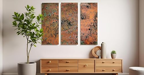 Miniatura 8 de Arte de pared de cobre real - Arte de metal de 3 paneles - Textura de pátina - Tríptico abstracto moderno - Decoración rústica hecha a mano (23.6