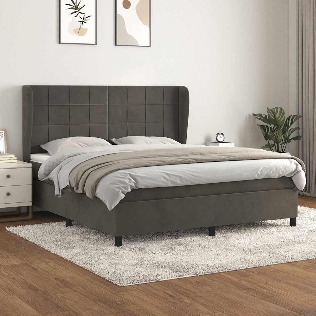 Polsterbett mit Matratze in Dunkelgrau 180x200 cm Samt, Stauraumbett mit höhenverstellbarem Kopfteil, Doppelbett für Schlafzimmer, Kinderzimmer oder Jugendzimmer, mit Stauraum