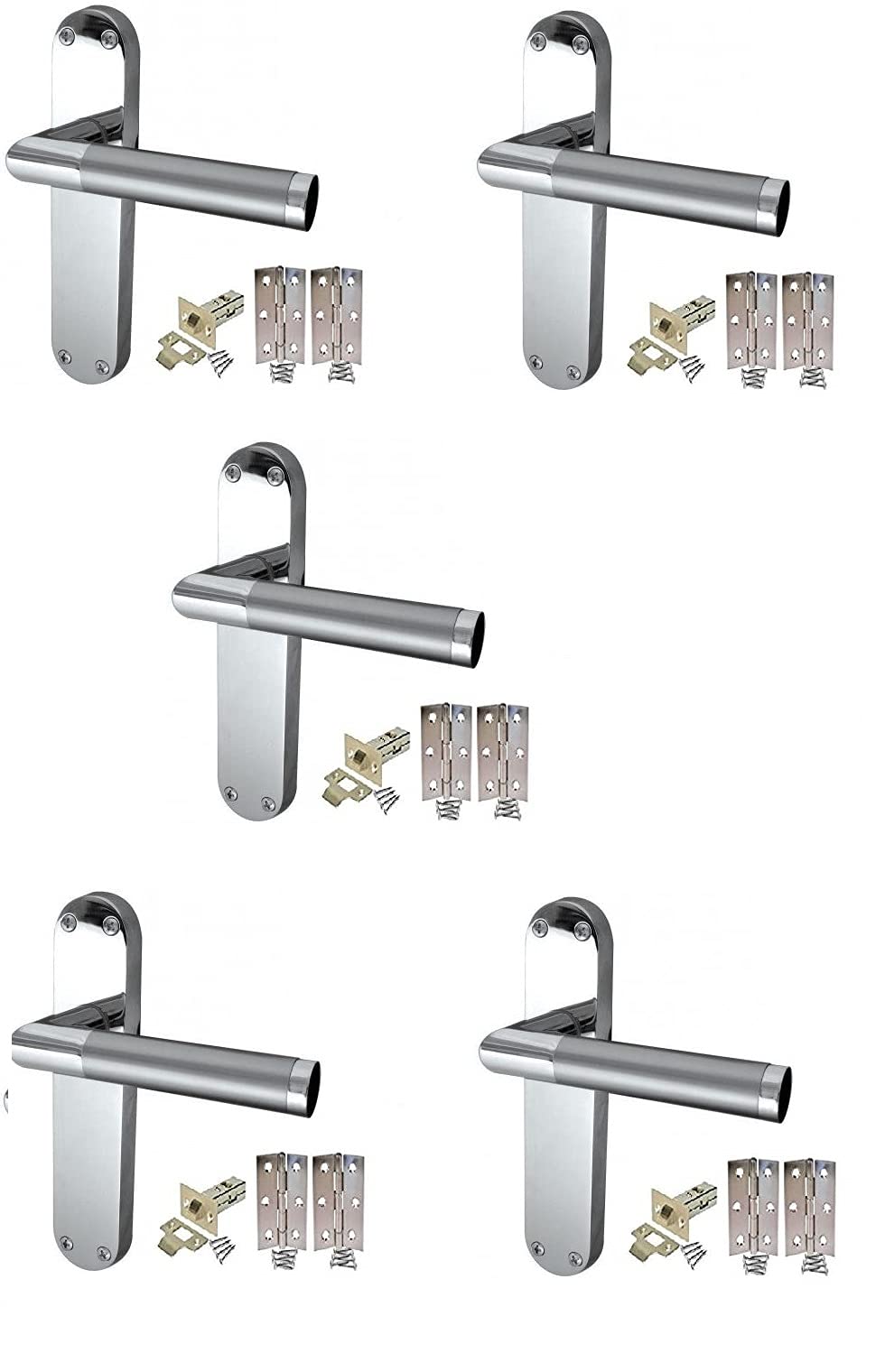 Golden Grace Duo Chrome Door Handles - Mitred Backplate - Satin Finish - 182 x 45mm - 5 Pack