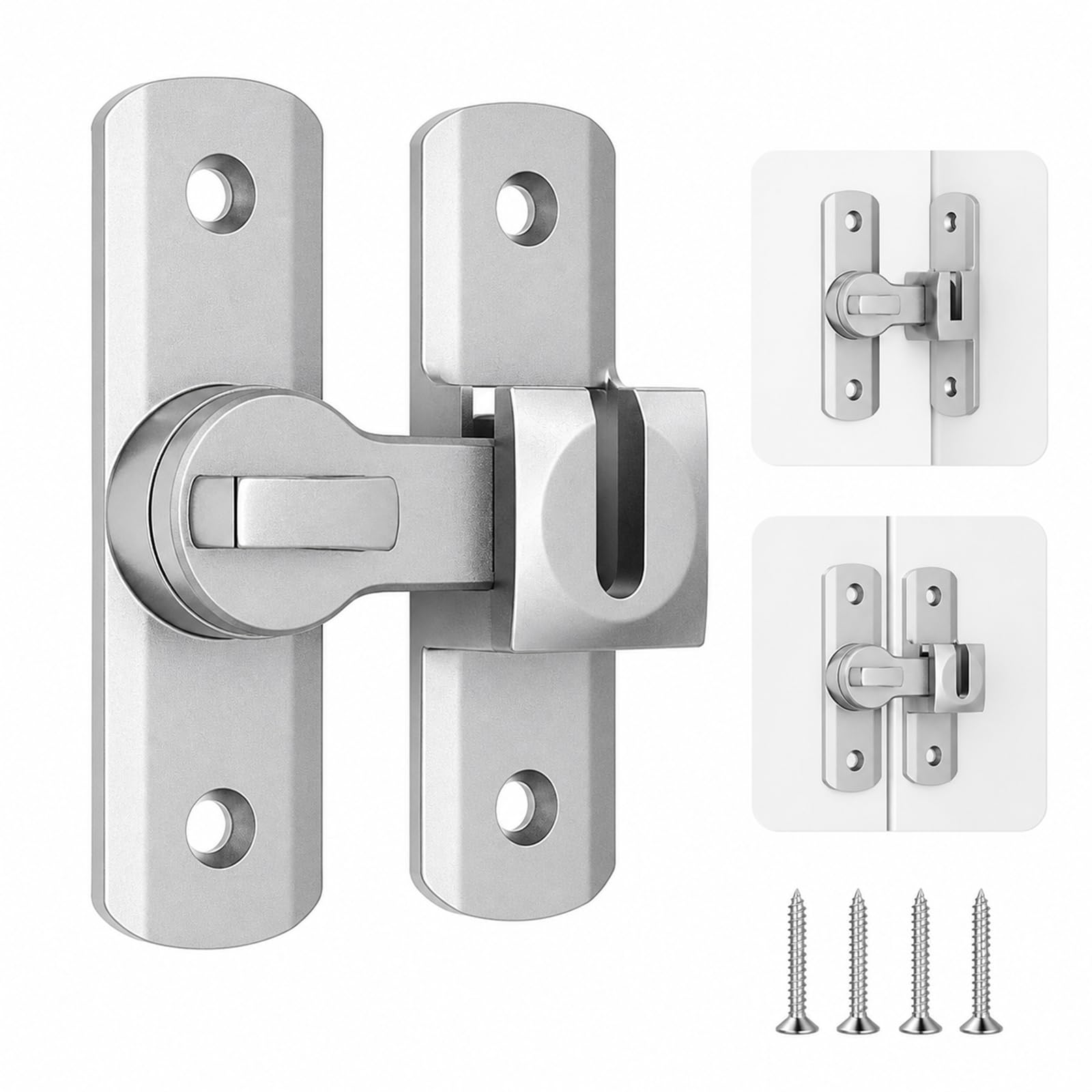 90/180 Degree Flip Barn Door Lock – Heavy Duty Metal Latch & Bolt for Internal Doors, Gates, Cabinets & Bathroom – Anti-Rust Silver Door Hardware (75mm x 23mm x 4mm)