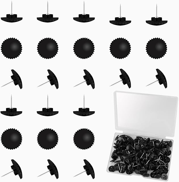 SAVITA 100pcs Push Pins, Small Plastic Thumb Tacks with Stainless Steel Points for Wall Bulletin Board Cork Board (Black)