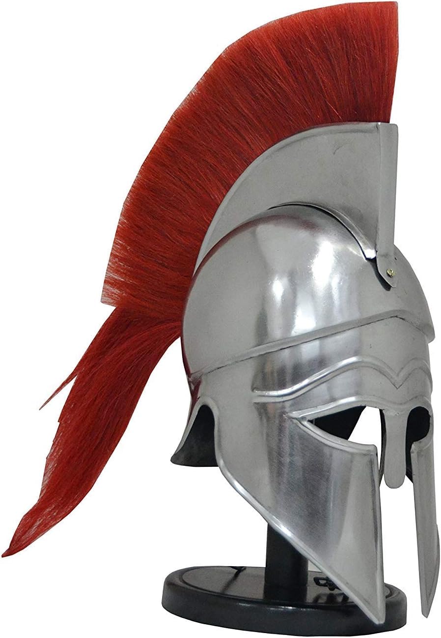 Casco de armadura corintia griego medieval con penacho rojo caballero espartano casco réplica disfraces de halloween para adultos con soporte
