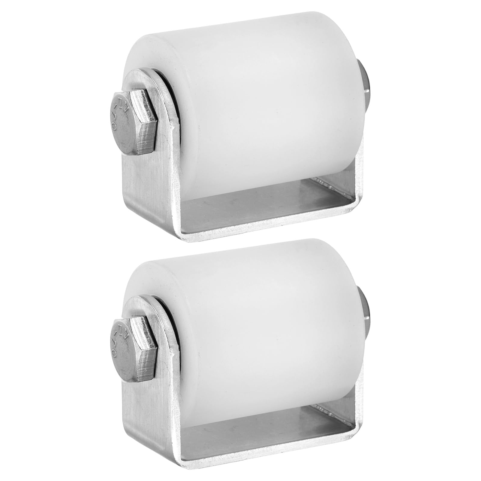 sourcing map 2 Pcs Slide Gate Guide Roller, 50mm Nylon Sliding Gate Guider with C Post Welded Bracket, Ball Bearing Side Roller Assembly Screw Tightening for Sliding Door 45mm Dia, White
