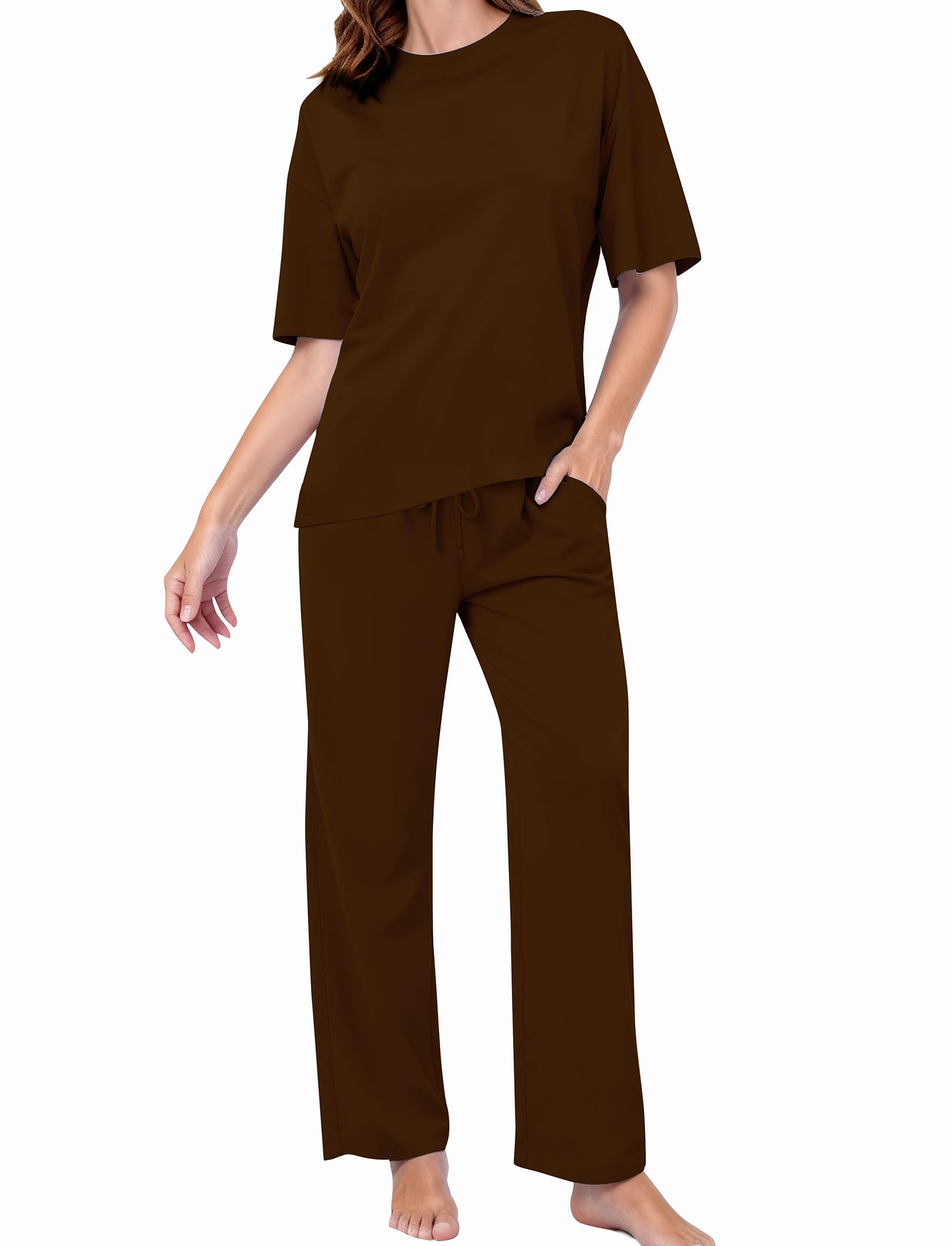 PATPAT Lounge Sets for Women Short Sleeve Pajama Set Soft Comfy Elastic Pjs 2 Piece Loungewear Outfits with