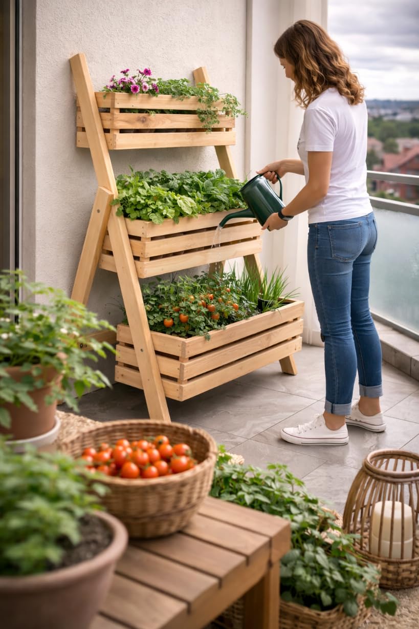 MG Design Support Plantes en Bois 80 x 130 cm – étagère à Plantes 3 Niveaux, adapté pour bac 60 cm, pour Fleurs, Herbes et légumes, jardinière Verticale pour Jardin et terrasse