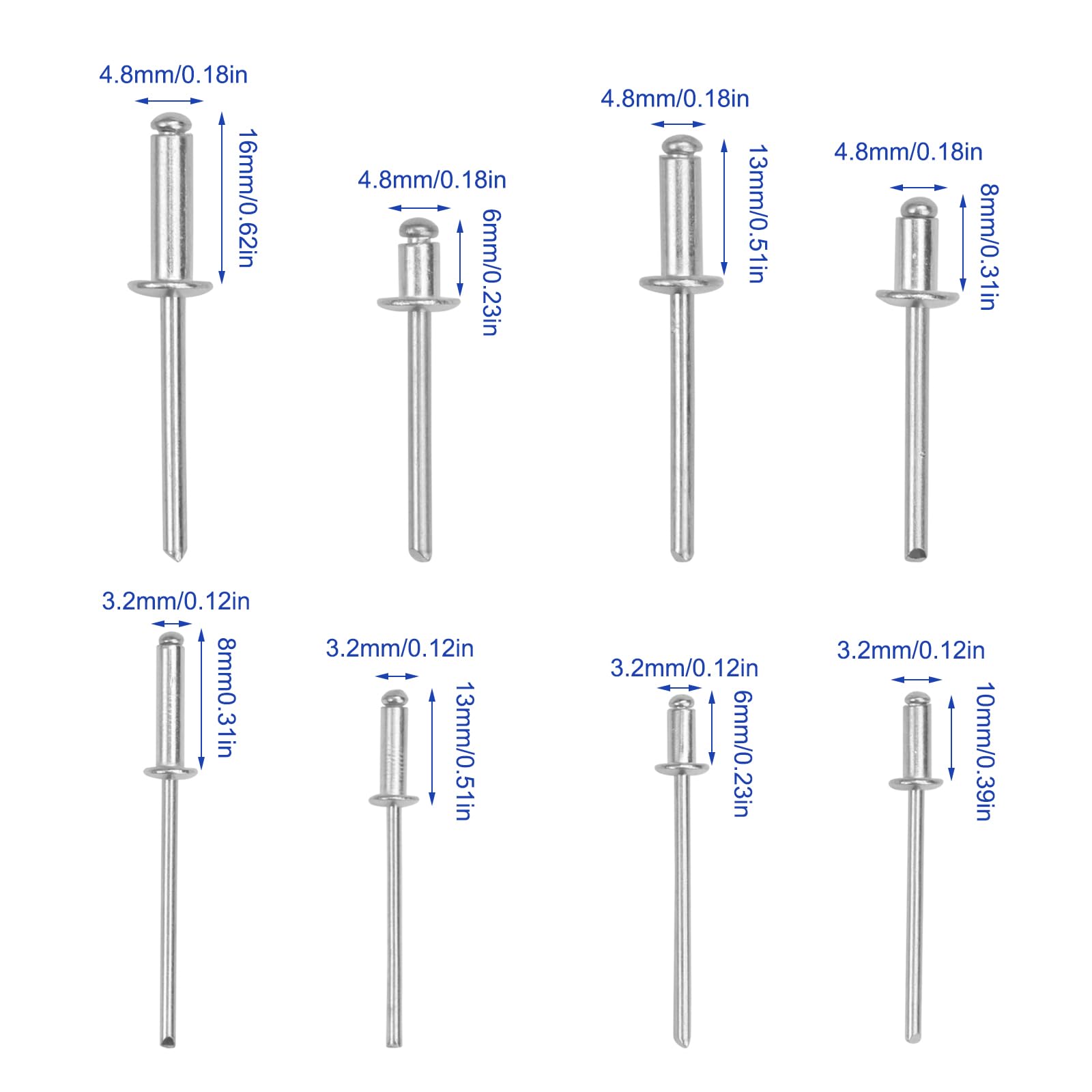 Set Rivetti In Alluminio - 88 Pezzi Per Rivettatrice, 3.2-4.8 Mm - Foto 4