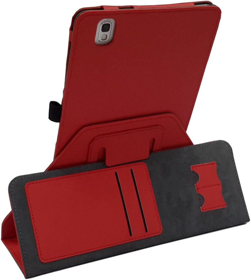 Coodio® Samsung Galaxy TabPro T320 T325 Tab Pro 8.4 inch Tablet 360 Rotating Stand Leather Cover Built-in Hand Grip Card Holder with Auto Wake Sleep Mode (Red)