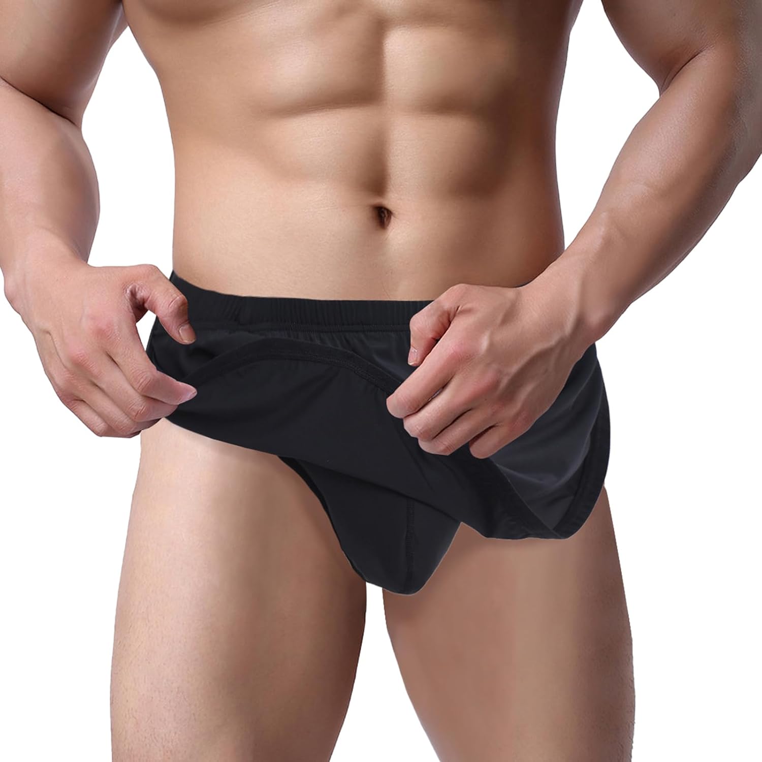 ZONBAILON Men's Boxers, G-String Backed Pouch Thongs with Skirting, Sexy Sleep Shorts Silky Pajama Underwear, Split Side - Image 2