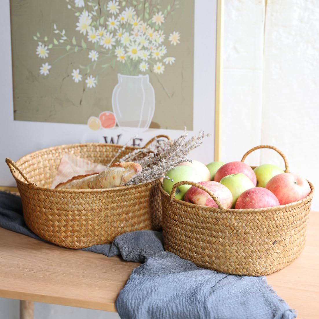 Amazon｜NJNEW かご バスケット ナチュラル 30*25*12 ラタン 収納かご