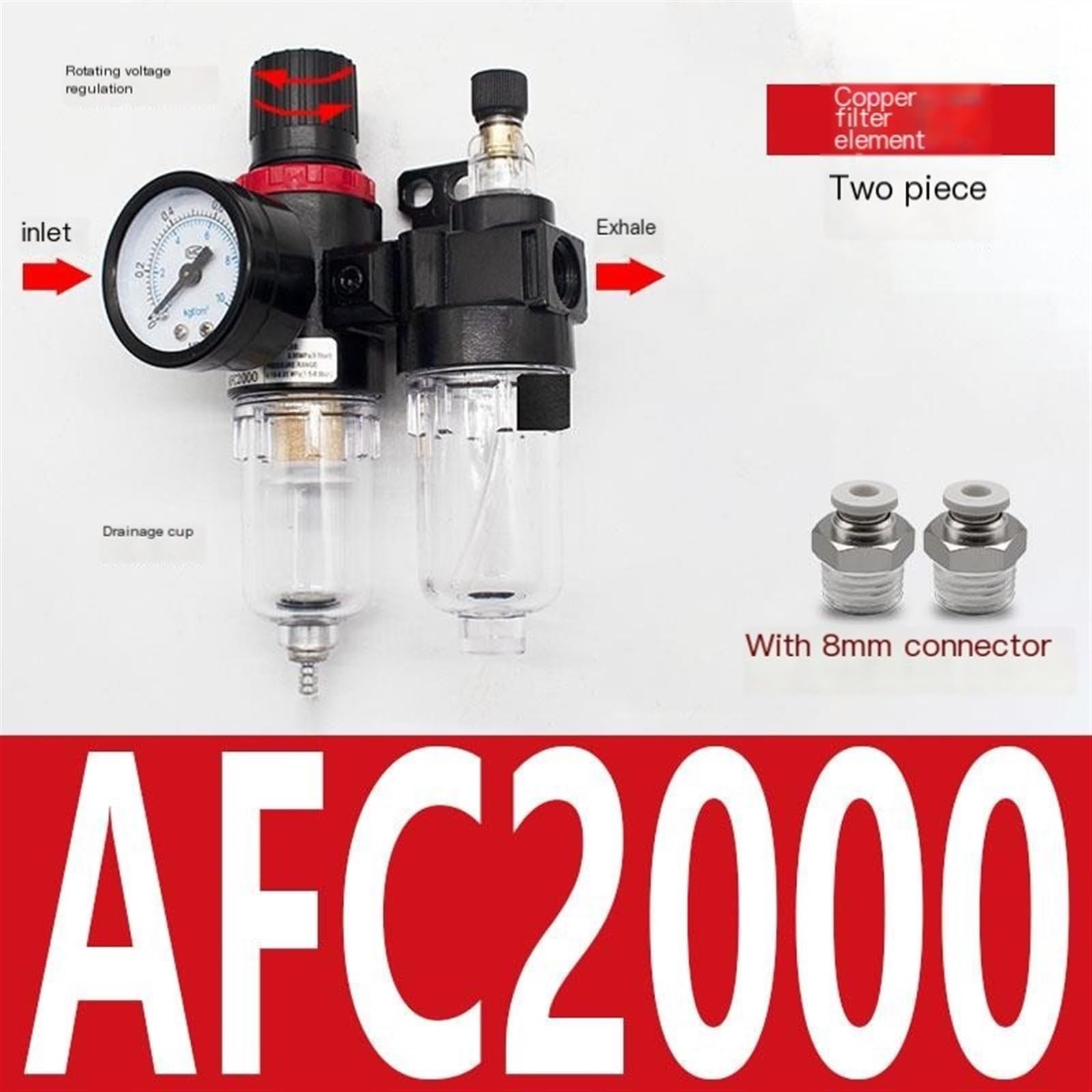 Processore di Gas Serie AFC2000 Valvola di Regolazione della Pressione del separatore Filtro Olio-Acqua(with 8 Mm Connector)