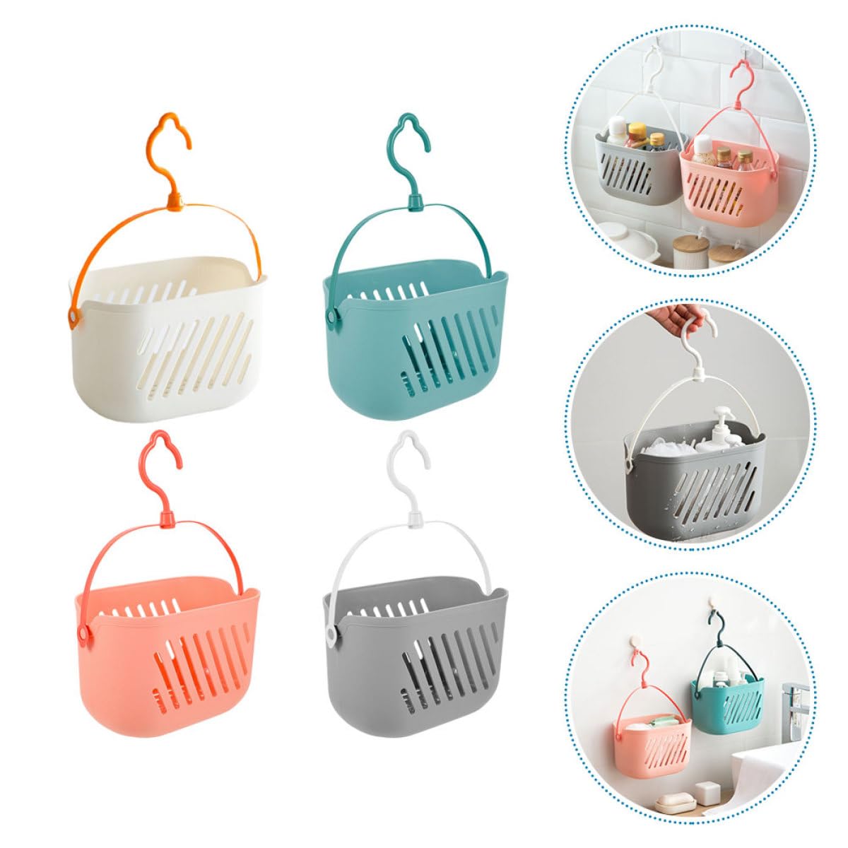 Veemoon Cesta Colgante de Pared para Baño 4 Piezas Plástico (,) Organizador de Ducha Portátil para Gel, Champú y Accesorios de Limpieza