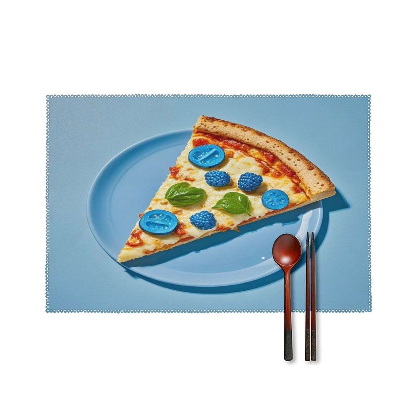 Light Blue Pizza Slice Placemats Set of 6 Heat-Resistant Washable Place Mats Wipeable Kitchen Placemat Easy to Clean for Indoor Outdoor Party Kitchen Decoration
