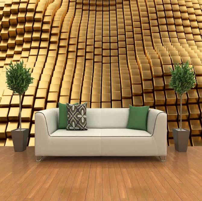 Papiers peints ondulé carrés de métal doré 3D pour illuminer le salon ou la chambre à coucher