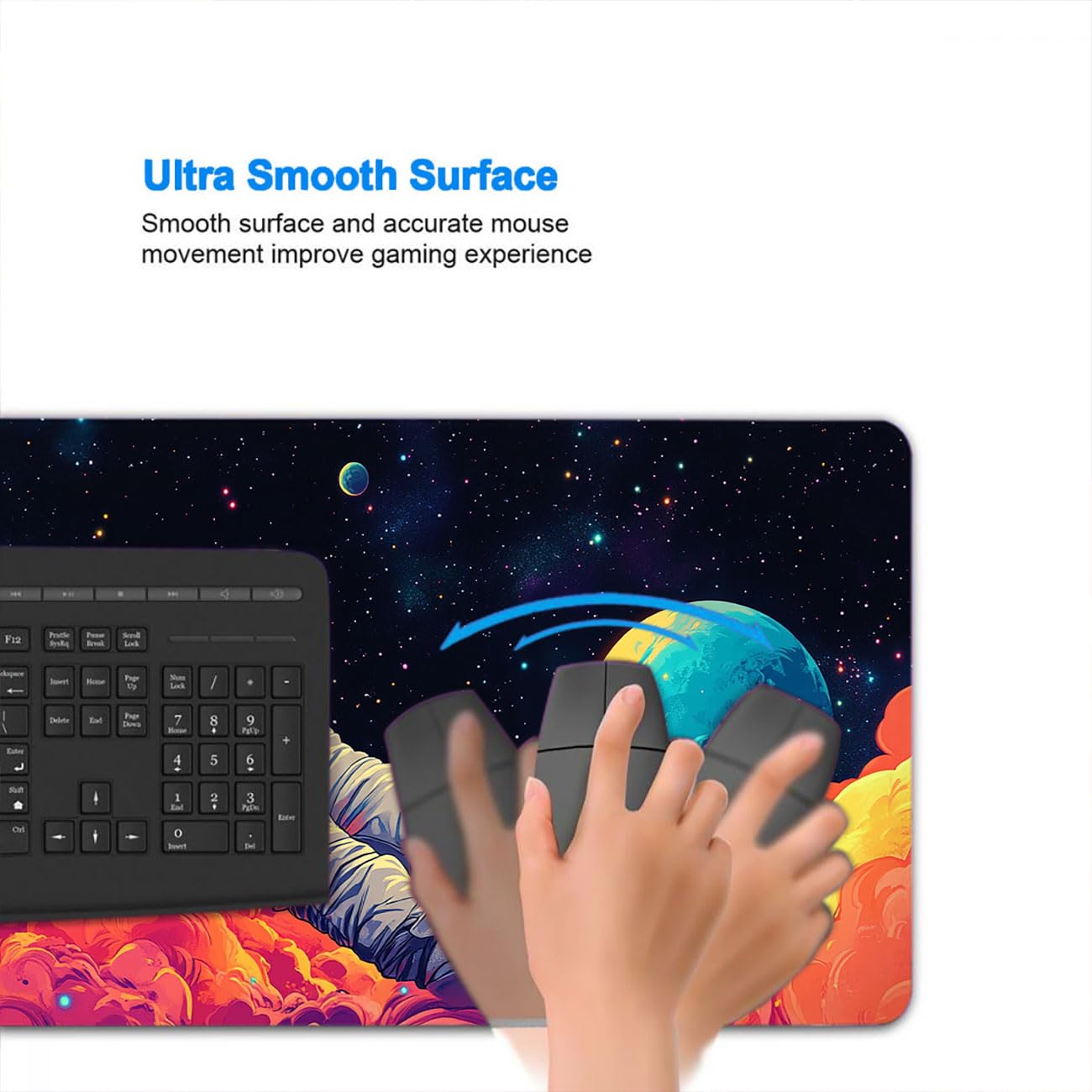 Alfombrilla de ratón con diseño de astronauta, diseño de nebulosas y planetas, tamaño XL, grande, para juegos, laptop, teclado, computadora, oficina, hogar, 31.5 x 11.8 pulgadas
