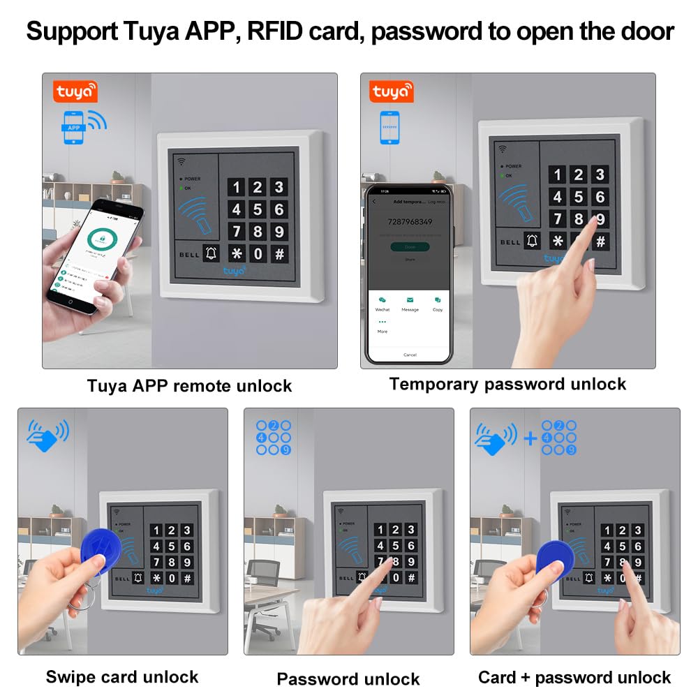 Tuya Smart WiFi Access Control System Kit, 1000-User Remote Access Control Keypad, include 280KG serratura magnetica, tastiera di controllo accessi, alimentatore 12V, pulsante di uscita e 5