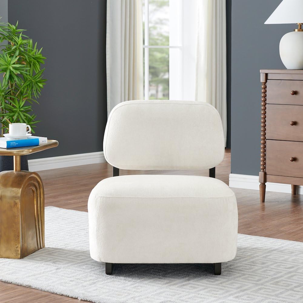 Roundhill Furniture Solara Modern Accent Chair with Solid Wood Frame, White