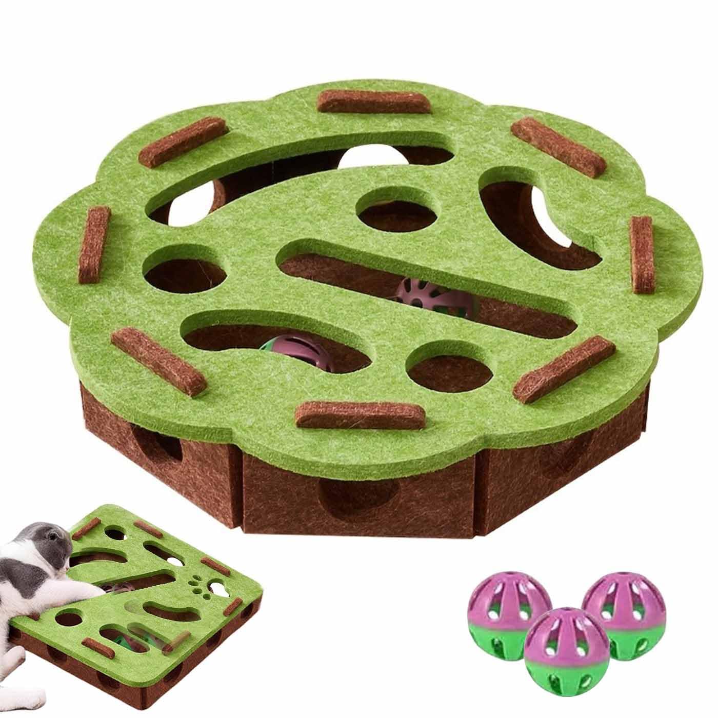 Cat Scratch Puzzle Enrichment Box,Interactive Cat Puzzle Toy,Felt Maze Game Box for Indoor,Mental Stimulation Boxs with 3 Balls,Kitten Scratching Training Enrichment Exercise Hunting Play(E)