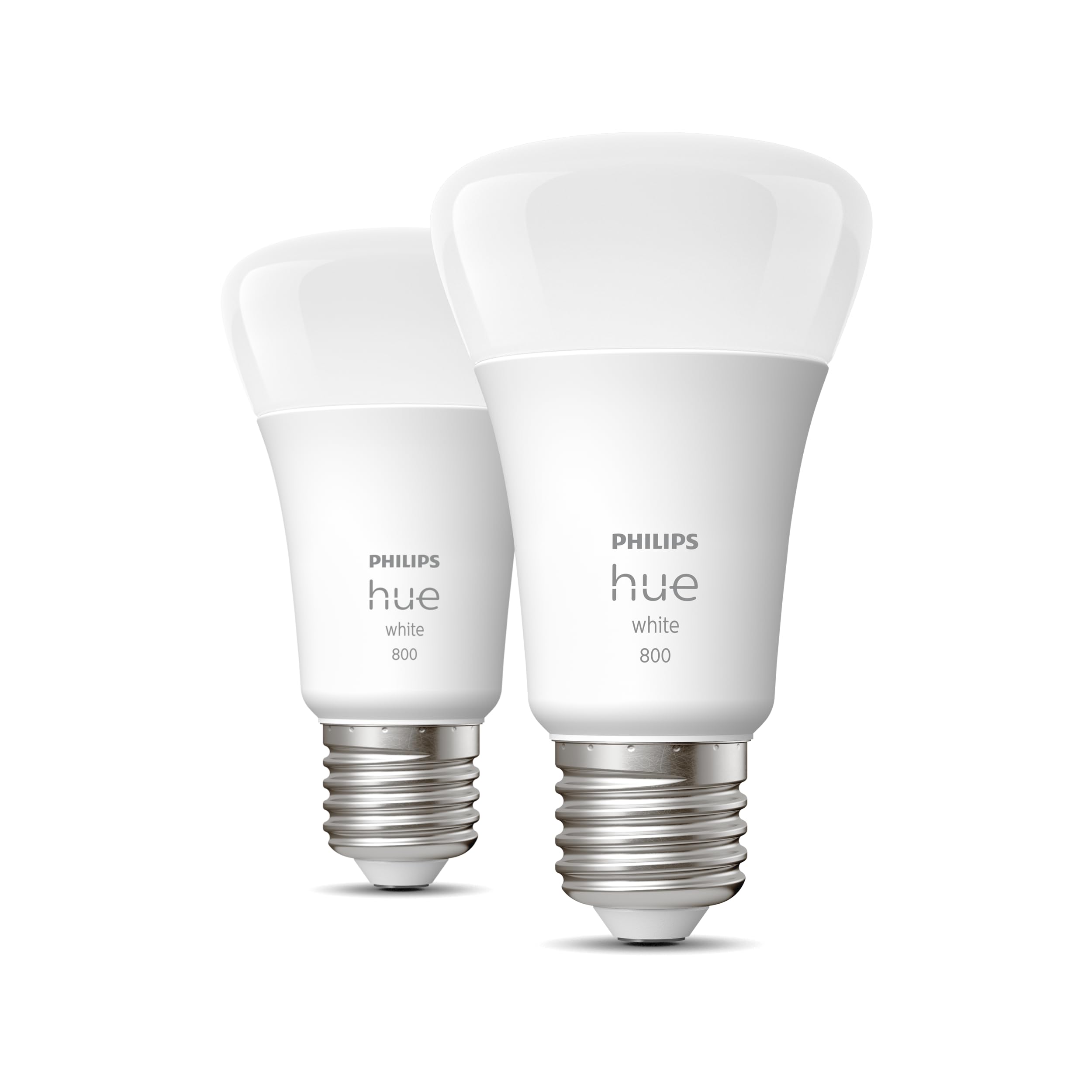 Philips Hue White E27 LED bulb, 810lm, warm white, dimmable, controllable via app, compatible with Amazon Alexa (Echo, Echo Dot), pack of 2, old generation