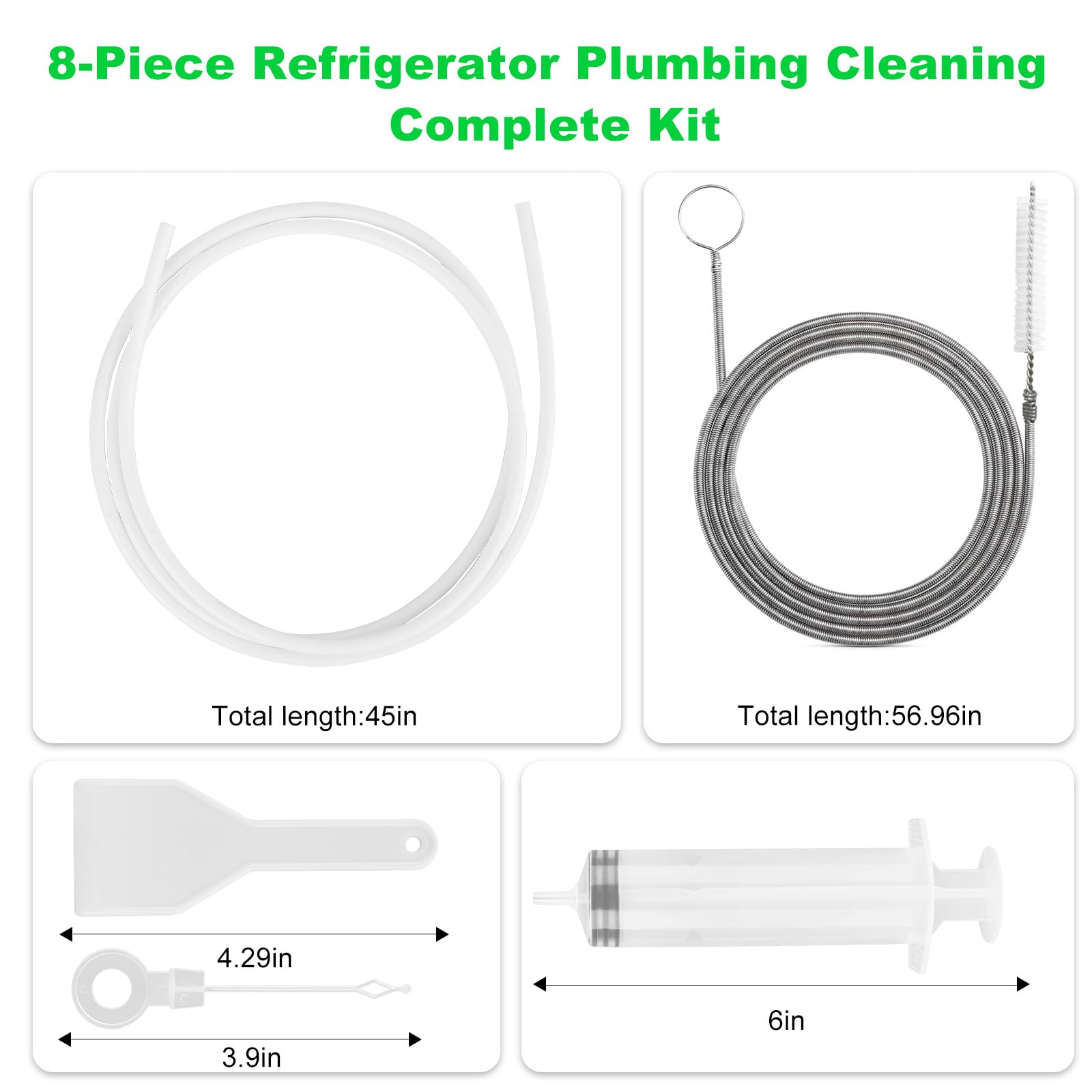 8 herramientas de limpieza de drenaje de refrigerador, kit de limpiador de línea de agua para refrigerador, incluye limpiador de cepillo de tubo largo, compañero de línea de agua para refrigerador,