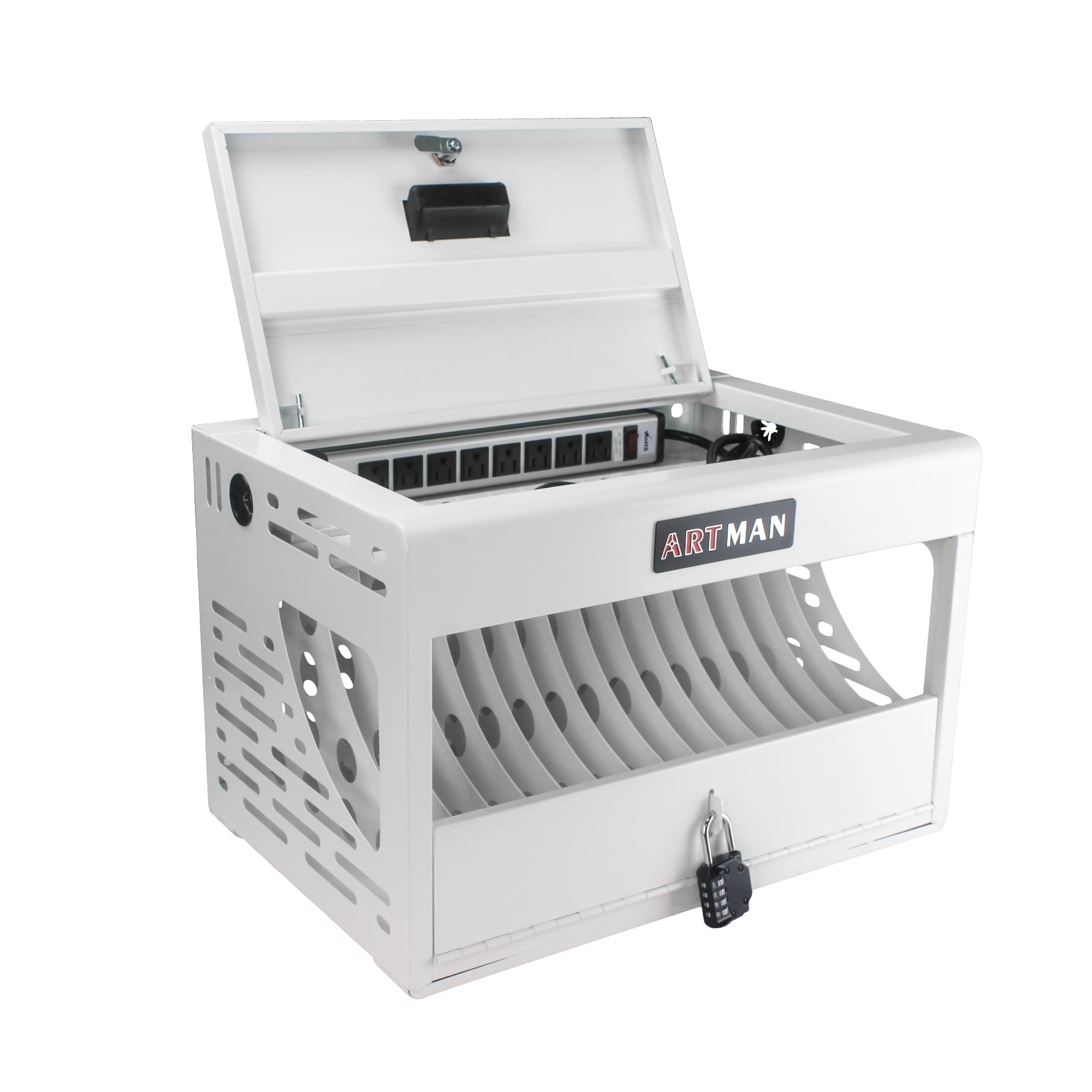 16 Device Charging Station for iPads/Chromebooks/Laptop Computers,Locking Charging Cabinet,Storage Cabinet Fits Up to 14"Screen Size,Surge Protection,