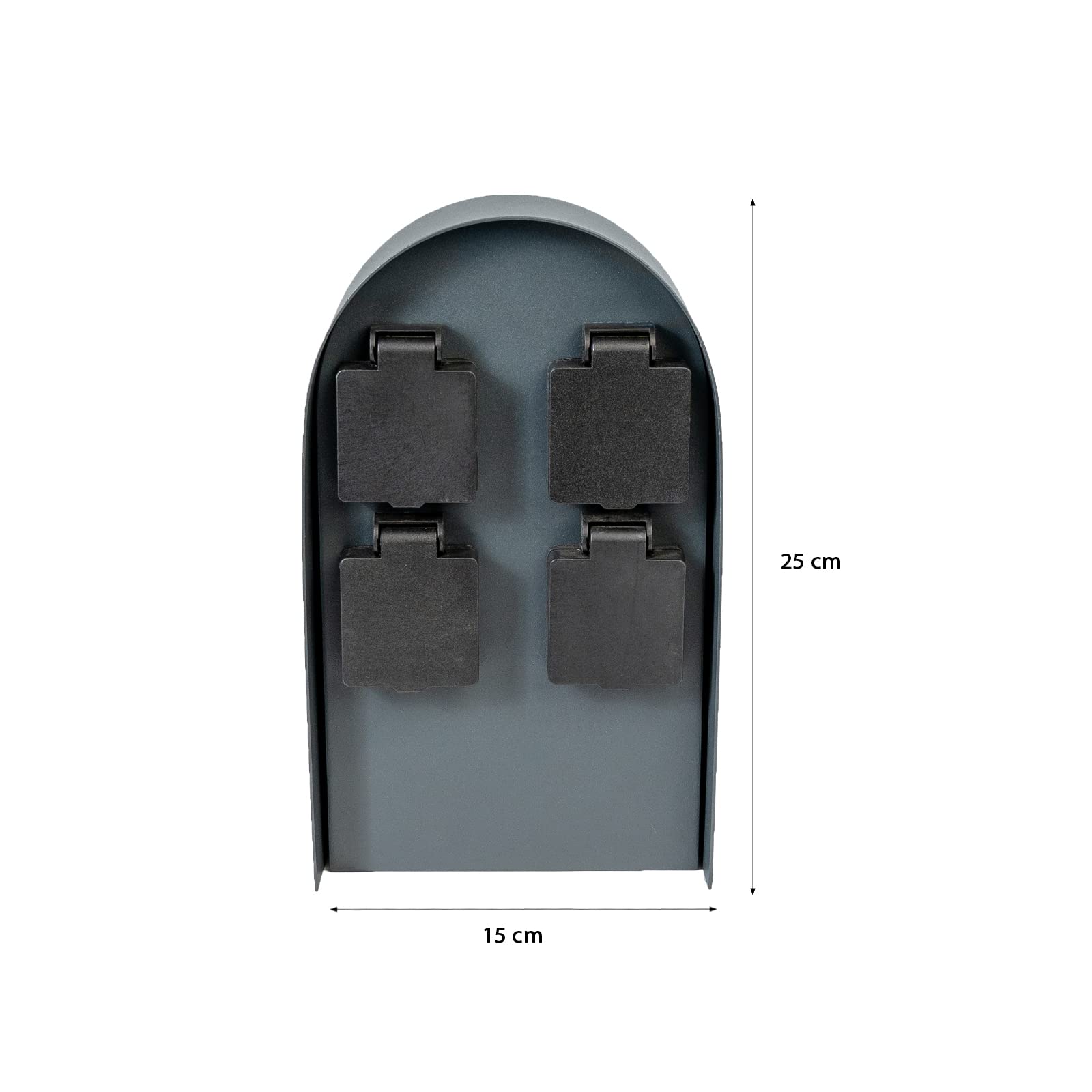 Grafner Edelstahl Design Gartensteckdose mit 4 Steckdosen, 3600 Watt, IP44, oval mit Bogen, anthrazit, KEIN ROST – Pulverbeschichtung, Energiesäule Mehrfach Metall Außen Steckdose 4-Fach schwarz
