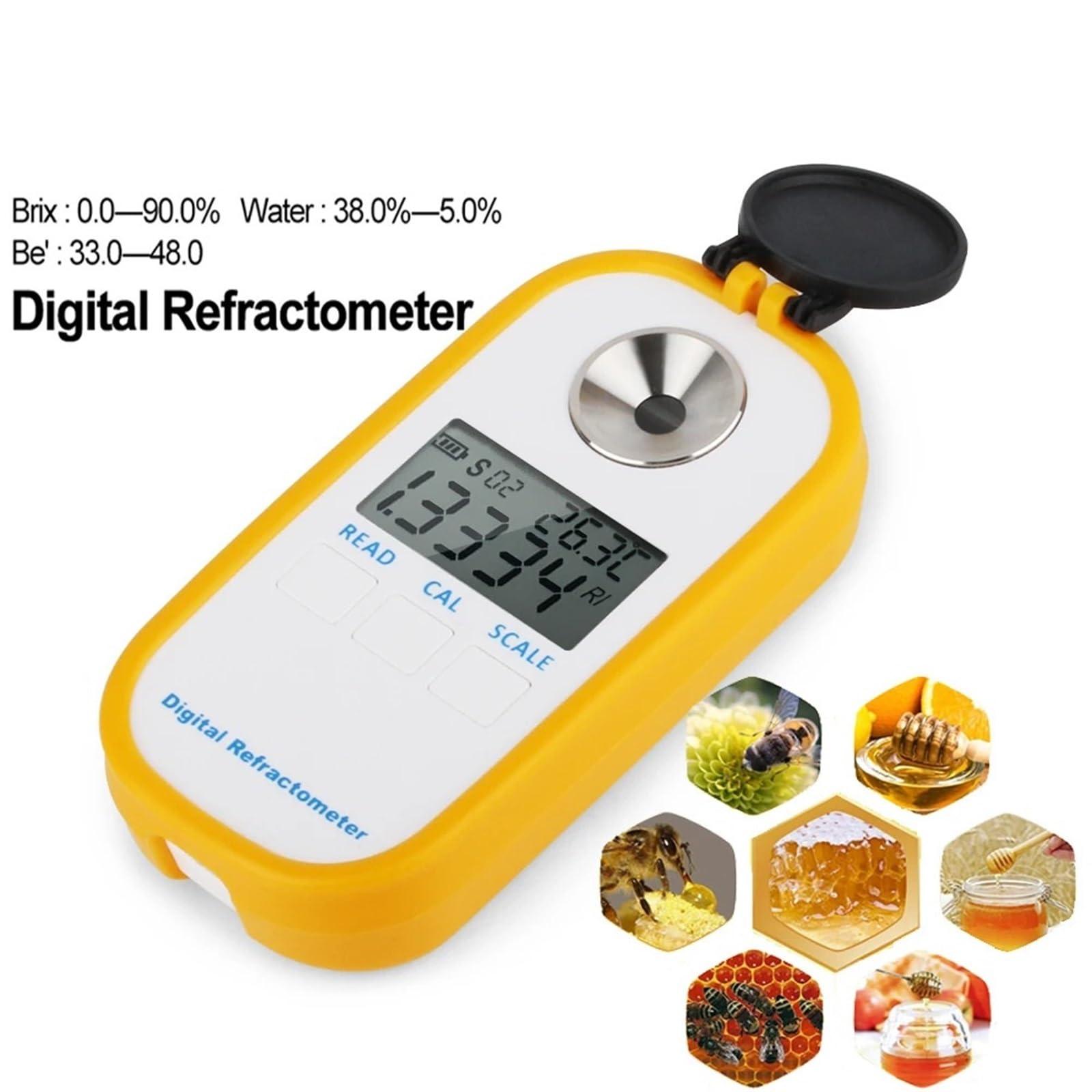 Refraktometer, Automatisches Refraktometer, digitales Honigrefraktometer, Zuckersirupmessgerät, 0–90,0% Brix-Refraktometer, Baume-Honigkonzentration