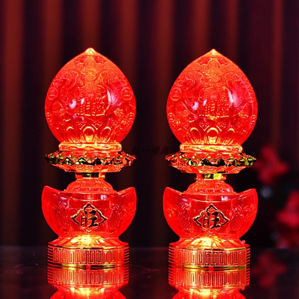 XIALON 1 Pair 20cm God of Wealth Lamp Electric Candlestick Supply Buddha Led Light Eternal Candle Lamp Smokeless