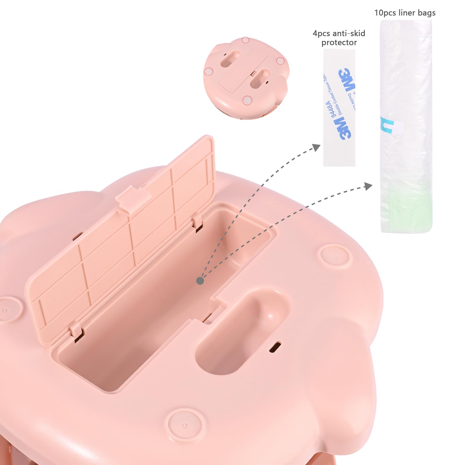 Bebamour Baby Potty Training Toilet Seat Portable Potty for Toddlers Travel Potty for Boys and Girls with Potty Liners Pink - Image 4