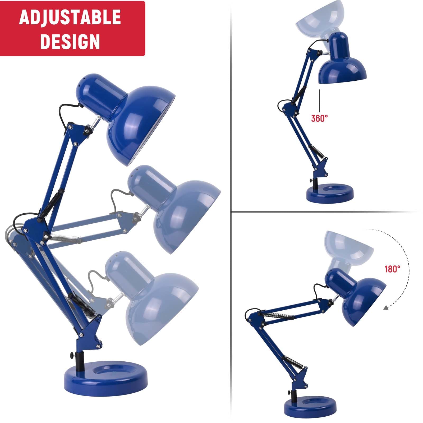 TEKLED LED Desk Lamp | Adjustable Swing Arm | Replaceable E27 Edison Screw Bulb Holder | Flexible Table Clamp | for Bedside Reading Office Work Architects Students (Swing Arm Dark Blue) - Image 3