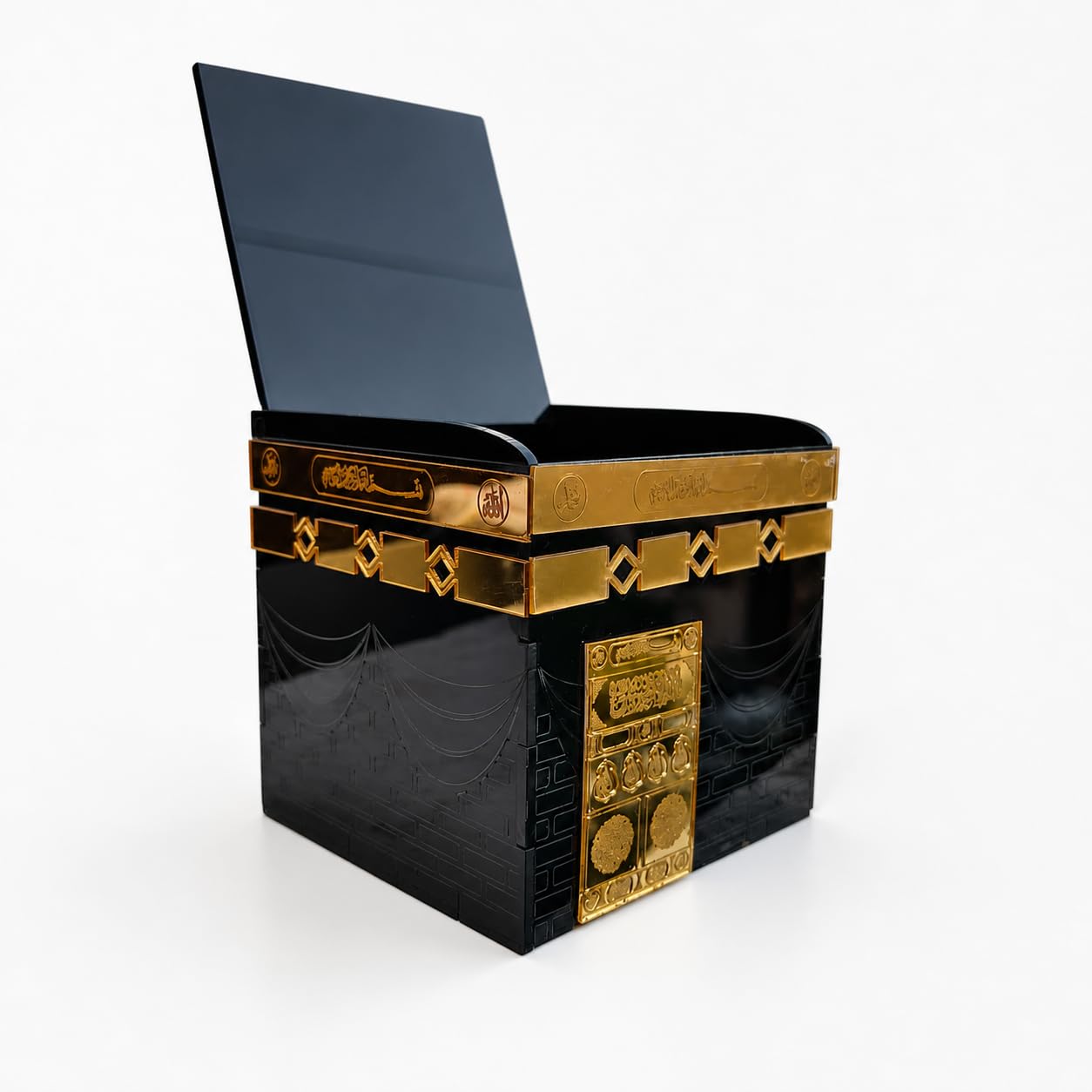 Kaaba Storage Box for Dates & Precious Items, Islamic Decorative Organizer Box with Lid, Black Gold Arabic Design, Ramadan Eid Hajj Umrah Gift, Home Table Decor-image-1