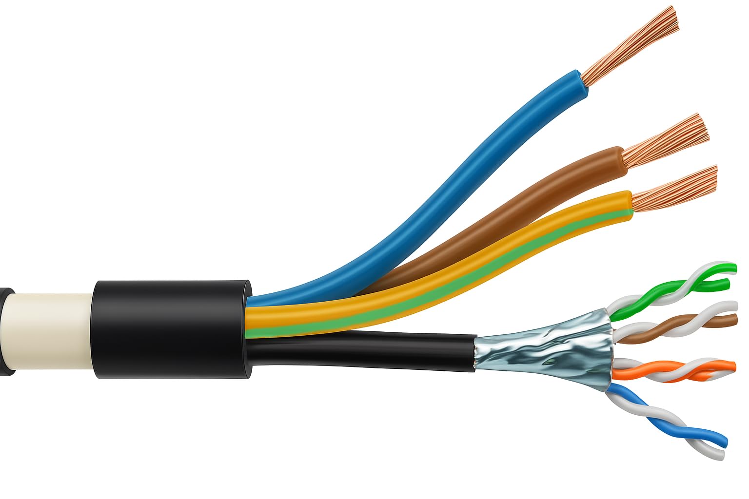 6mm² 3-Core PVC EV Charger Cable with Integrated Cat6A F/FTP – PVC Outer Sheath, Individually & Collectively Screened - Power And Data Combined (15 Metres)