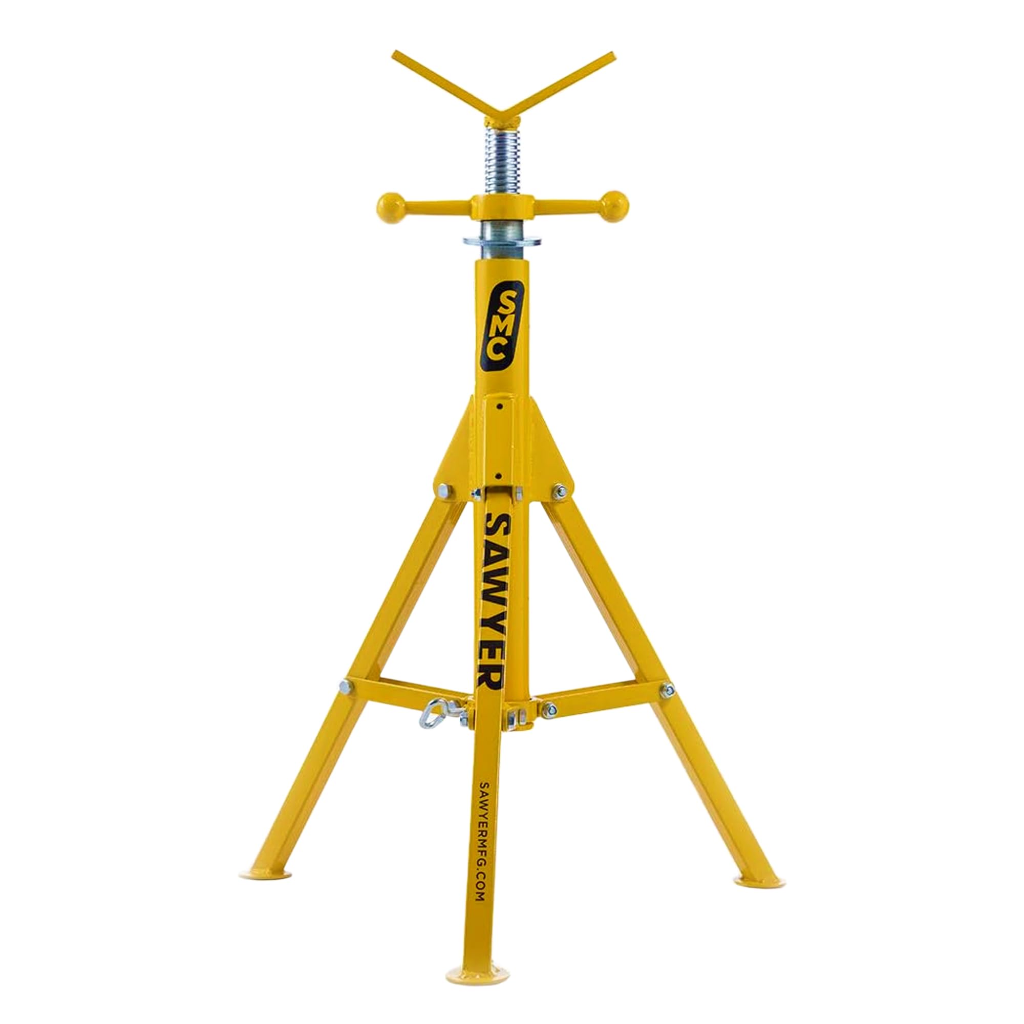 Sawyer Folding V Head Pipe Stand – Adjustable Height 28" to 52" – Heavy Duty Steel Tripod Welding Stand for Pipe Support, Threading, Grooving, & Cutting – Portable, Compact & Reliable Pipe Jack Stand