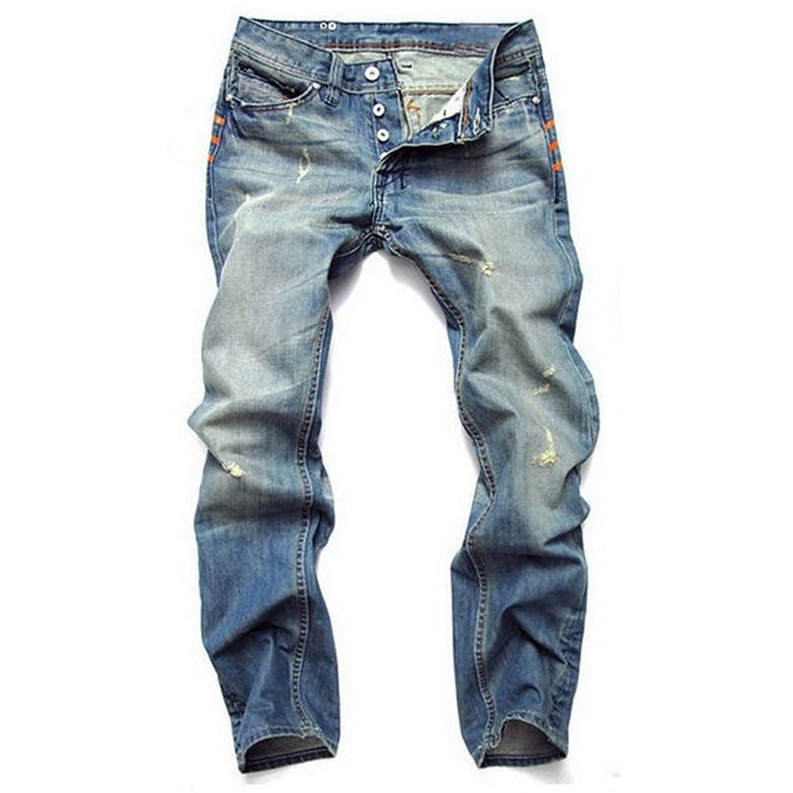 Jeans da Uomo Strappati, Pantaloni di Jeans da Uomo Pantaloni in Denim a Gamba Dritta con vestibilità Aderente Elasticizzati Rovinati Nero Jeans da Lavoro Jeans Moto Casual Hip-Hop per Uomo Ragazzo