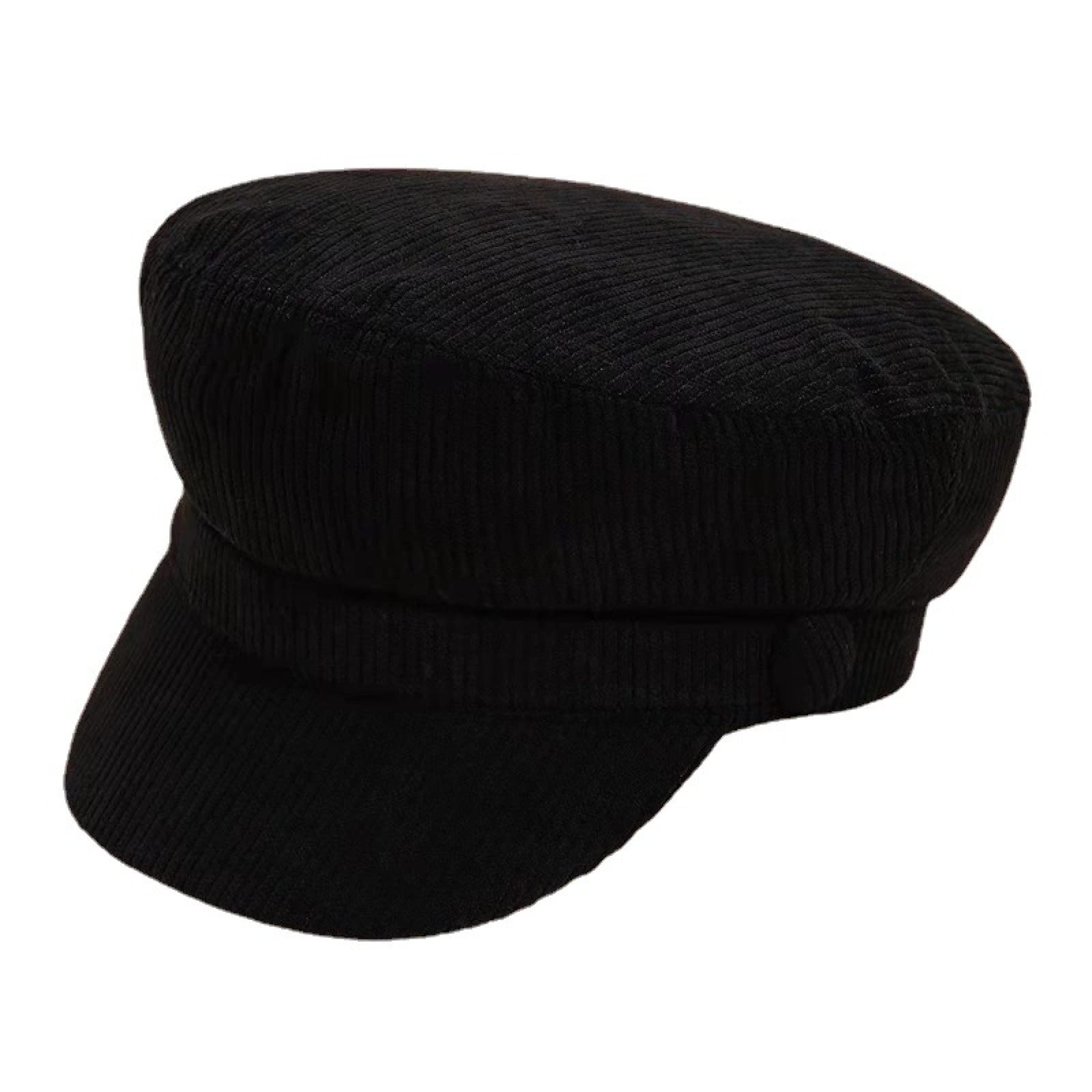 Gorro Beanie de Lana,Beanie Gorro de Invierno diseño,Gorra Plana de Pana con Visera, Boina Retro combinada, Negro, M (56-58cm)