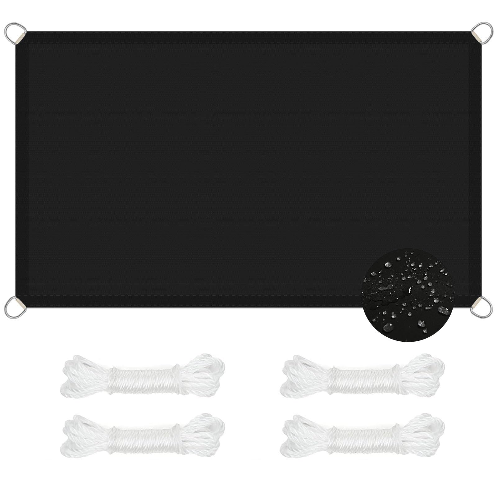 Filet d'ombrage imperméable noir 3.5x8 m avec son kit de fixation résistant aux UV