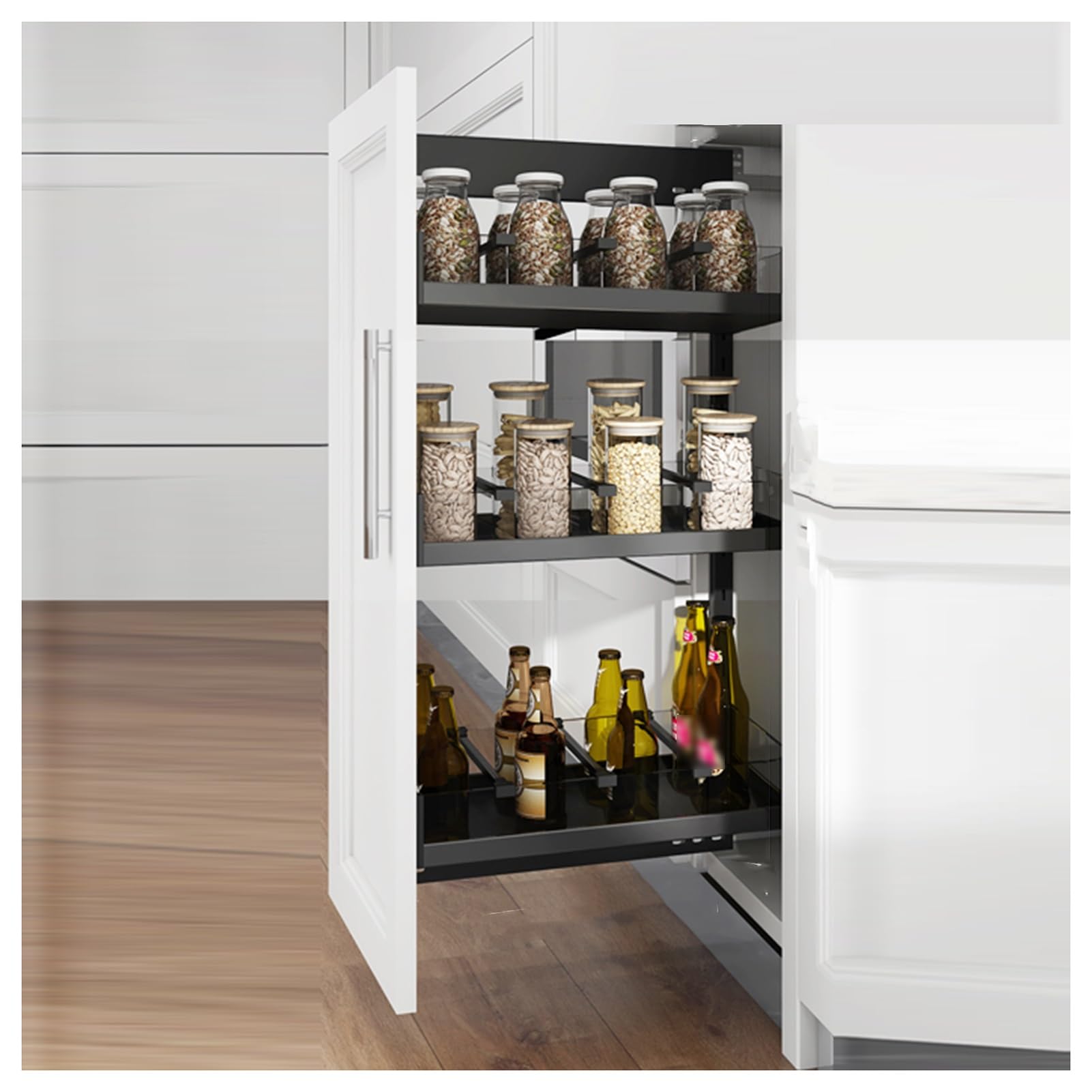 OLSKFUH Soft-Sliding Rail Pull-Out Basket,Cabinet Pullout Drawer Organizer,High Cabinet Storage Rack With Separator Strips,For Narrow And High Gaps,260x370x3tier