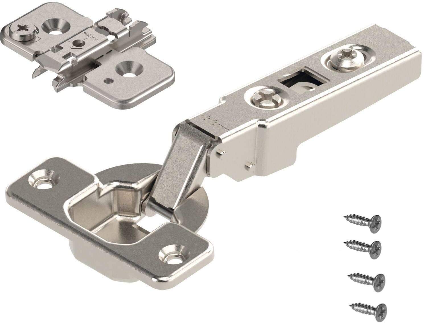 Blum 71M2550 100 Degree Clip Hinge, Self-Close, Full Overlay, Screw-on with 173H7100 Plate & Screws (Pack of 2) (2)