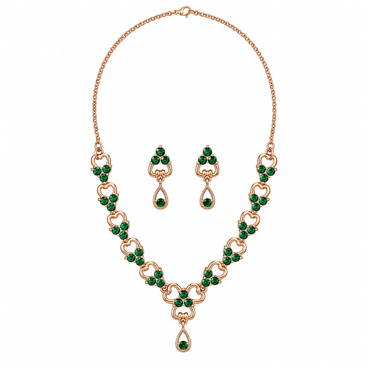 Floral Heart Design Jewelry Set for Women, Crystal Pendant Necklace with Matching Drop Earrings, Elegant Wedding Bridal Party Jewelry Gift-image-7