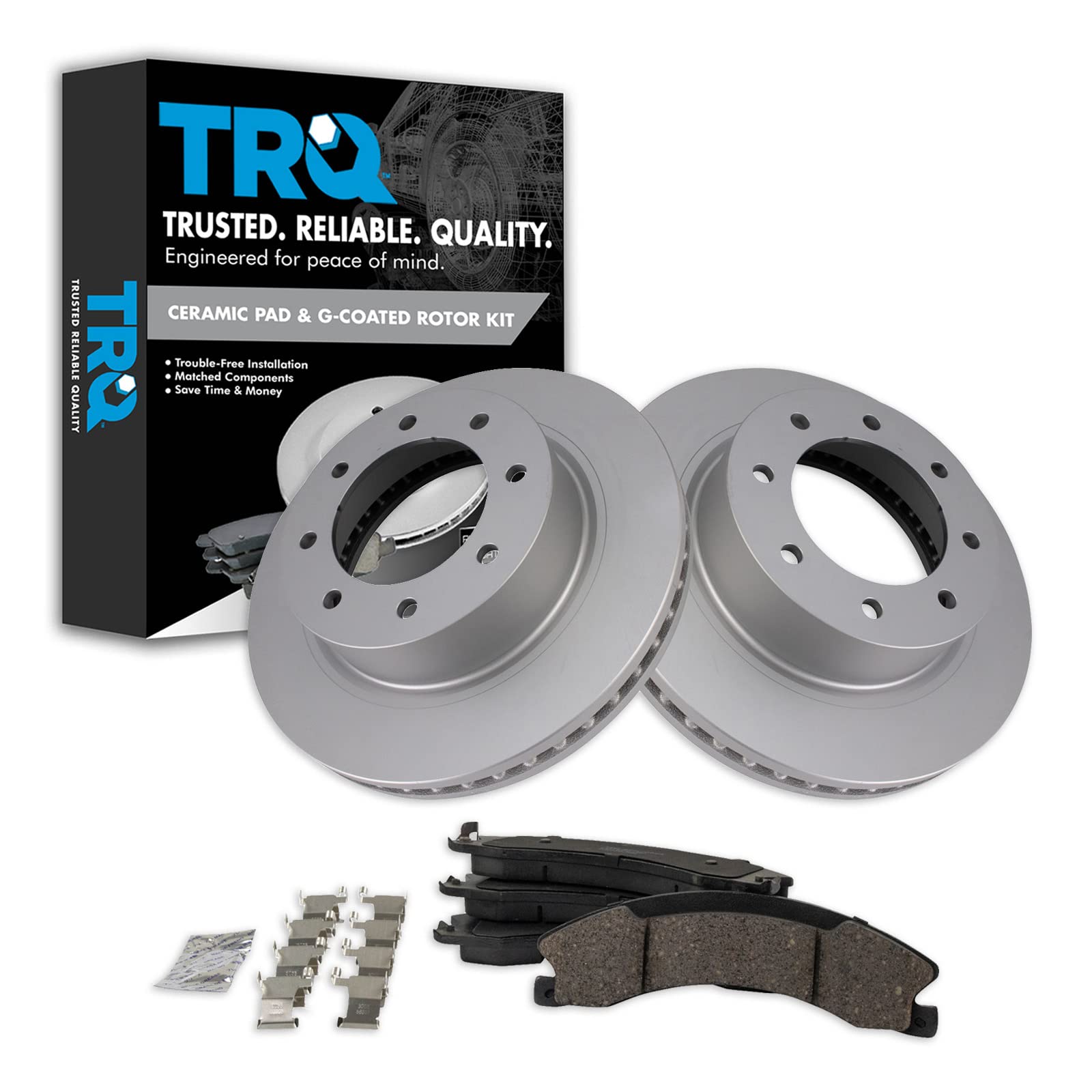 TRQ Front Premium Ceramic Brake Pad & Coated Rotor Kit Compatible with Nissan NV Van