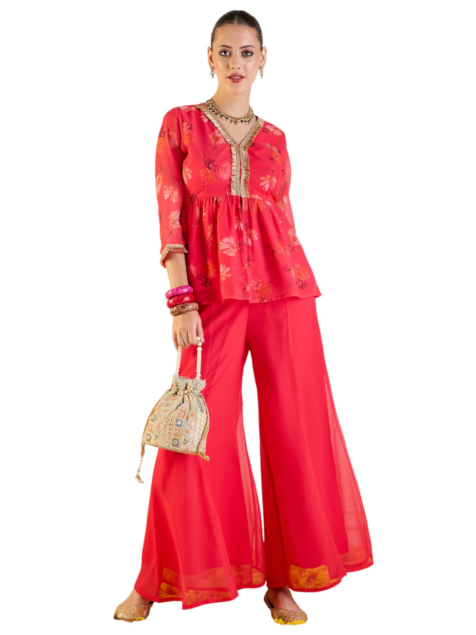 shae by sassafras Women Floral Peplum Top With Flared Pants-picture-29