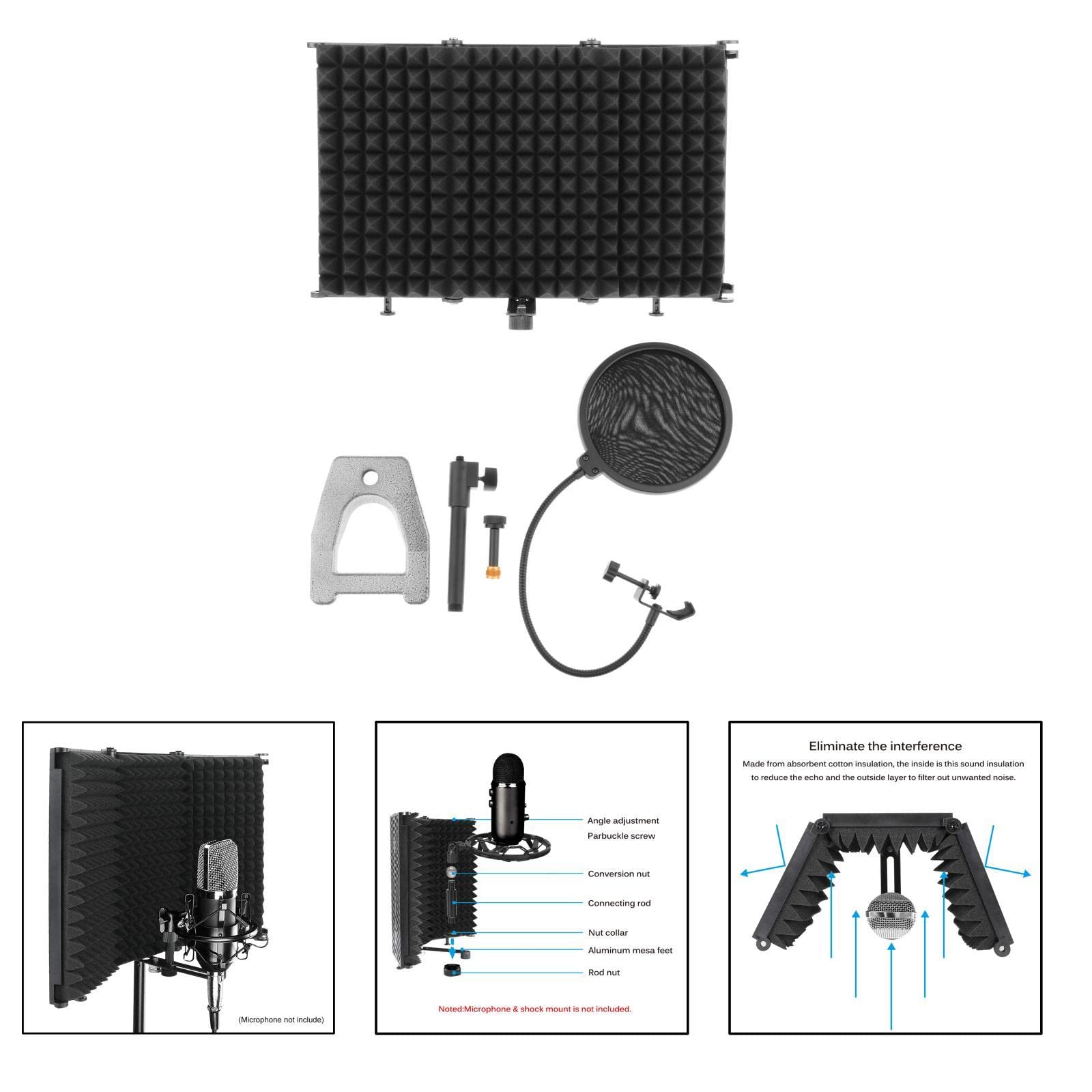 barenx Filtro de aislamiento de micrófono de grabación de estudio, filtro de espuma absorbente de alta densidad, para cualquier equipo de grabación de micrófono condensador - F