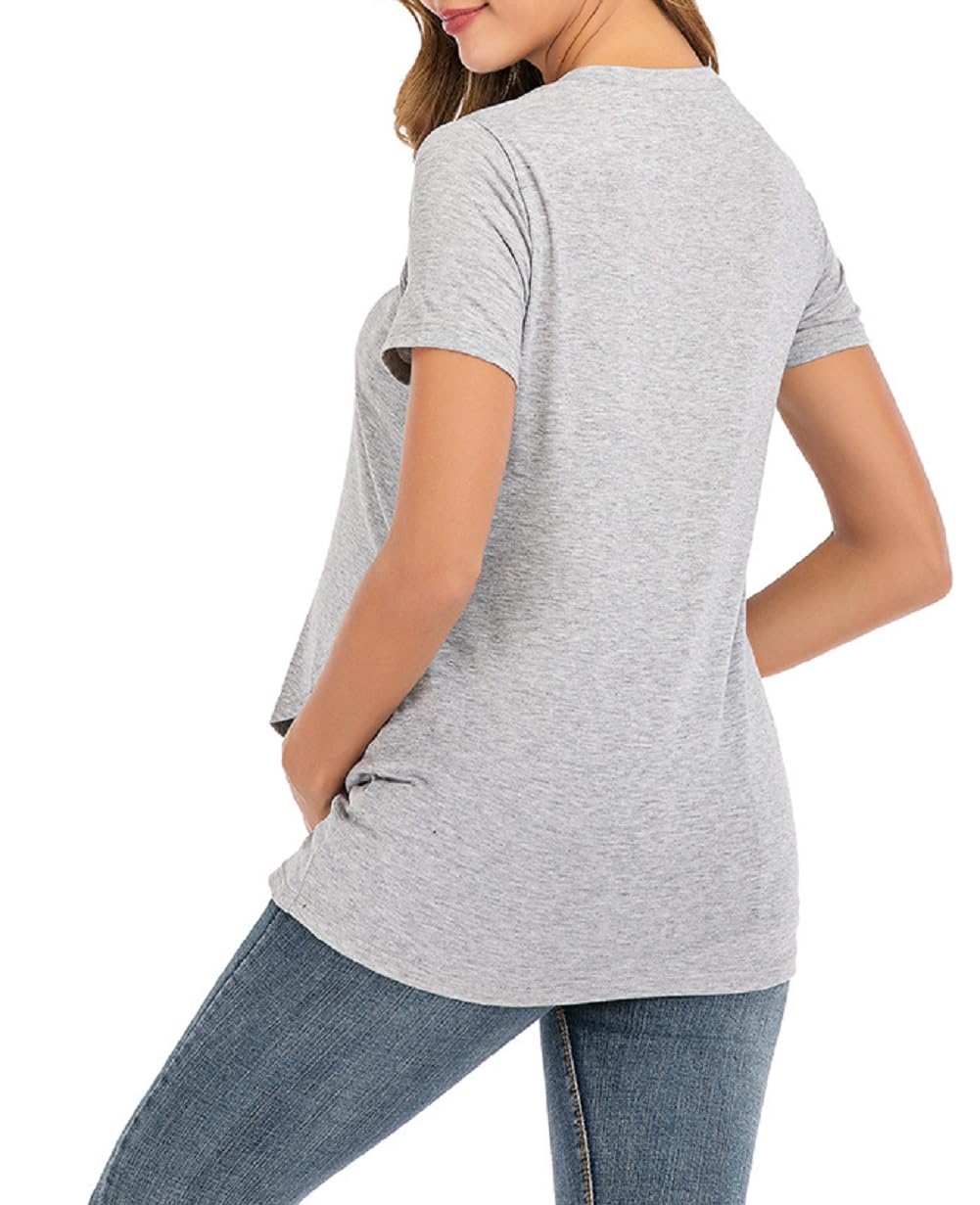 SISAY Ropa Premama Embarazada Camiseta Maternidad Verano Blusa Cruzada Tunica Elegante Wrap Top Vintange Jersey Lactancia Basica tee Shirt Manga Corta Sweatshirt Casual Pullover Moda Camisas Embarazo